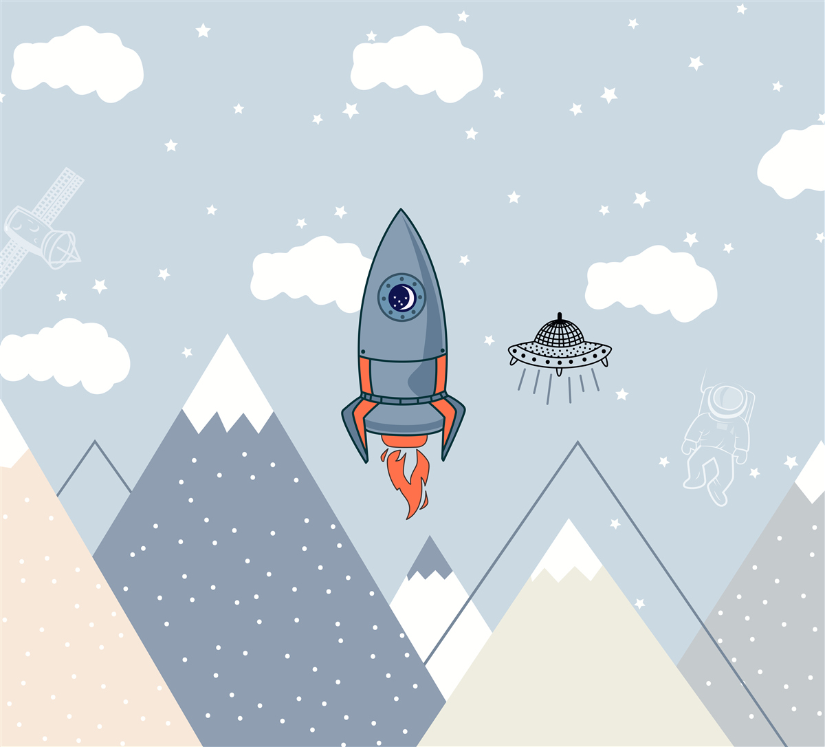 Fototapeta rakieta i ufo szybują nad górami