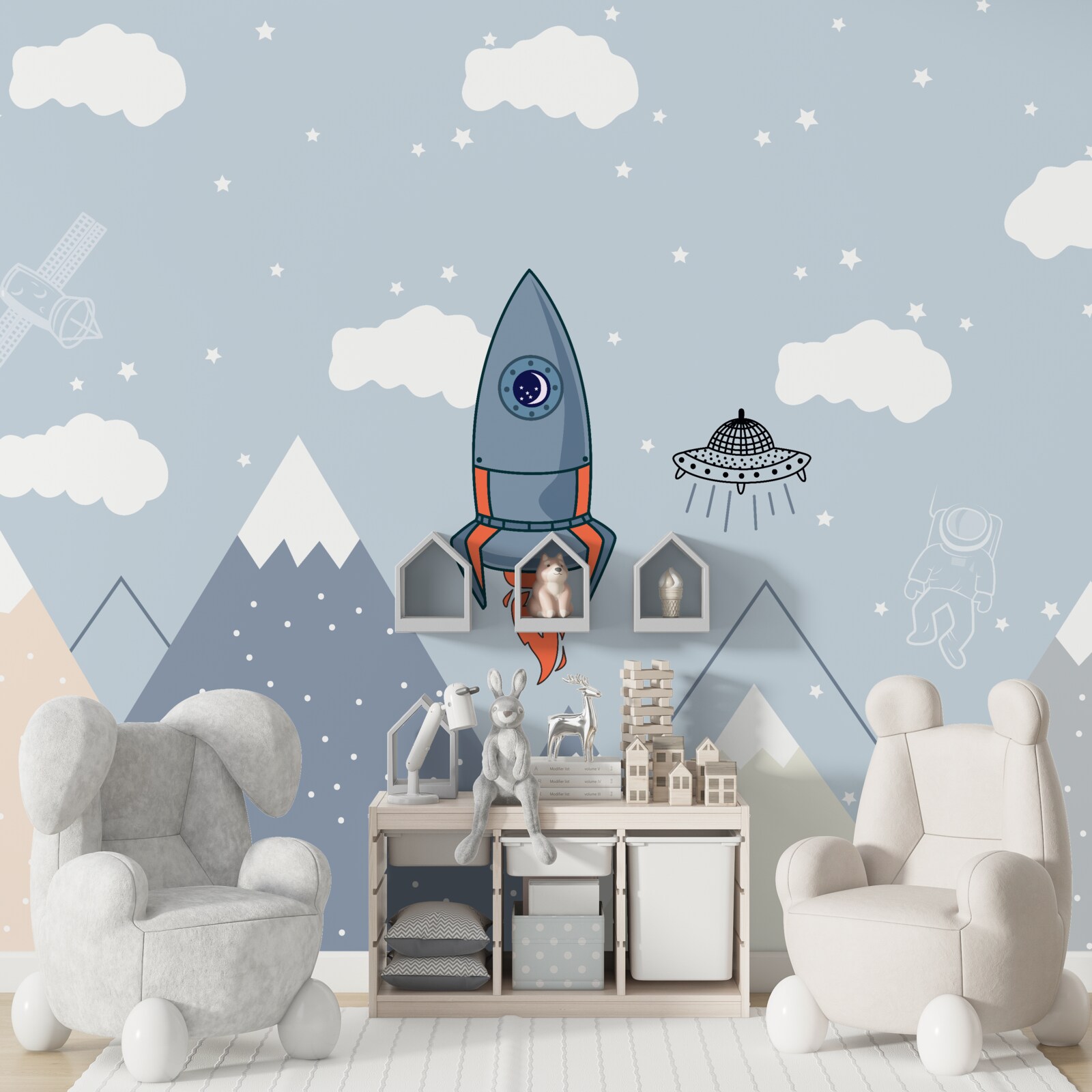 Fototapeta rakieta i ufo szybują nad górami