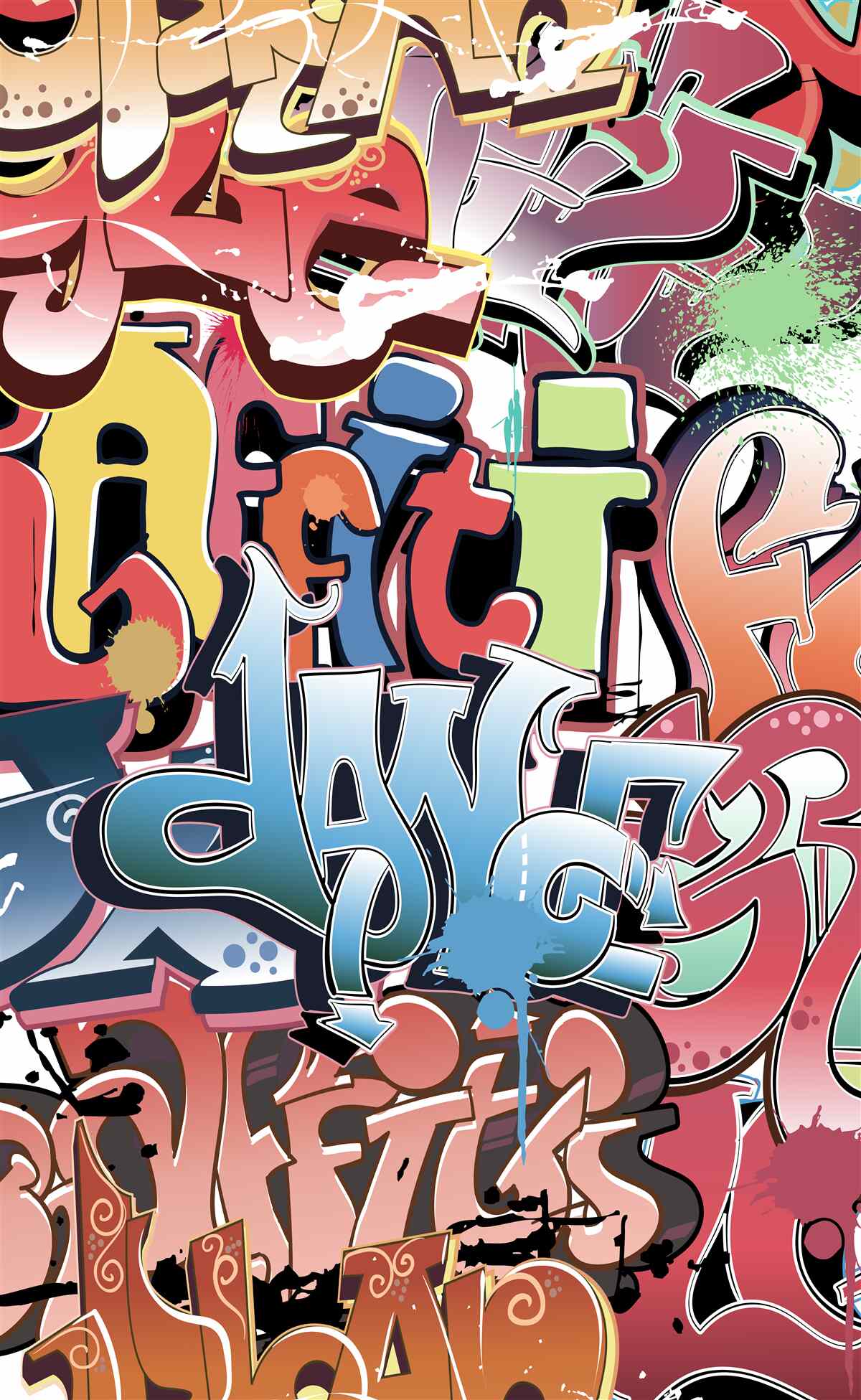 Fototapeta napisy graffiti w różnych kolorach