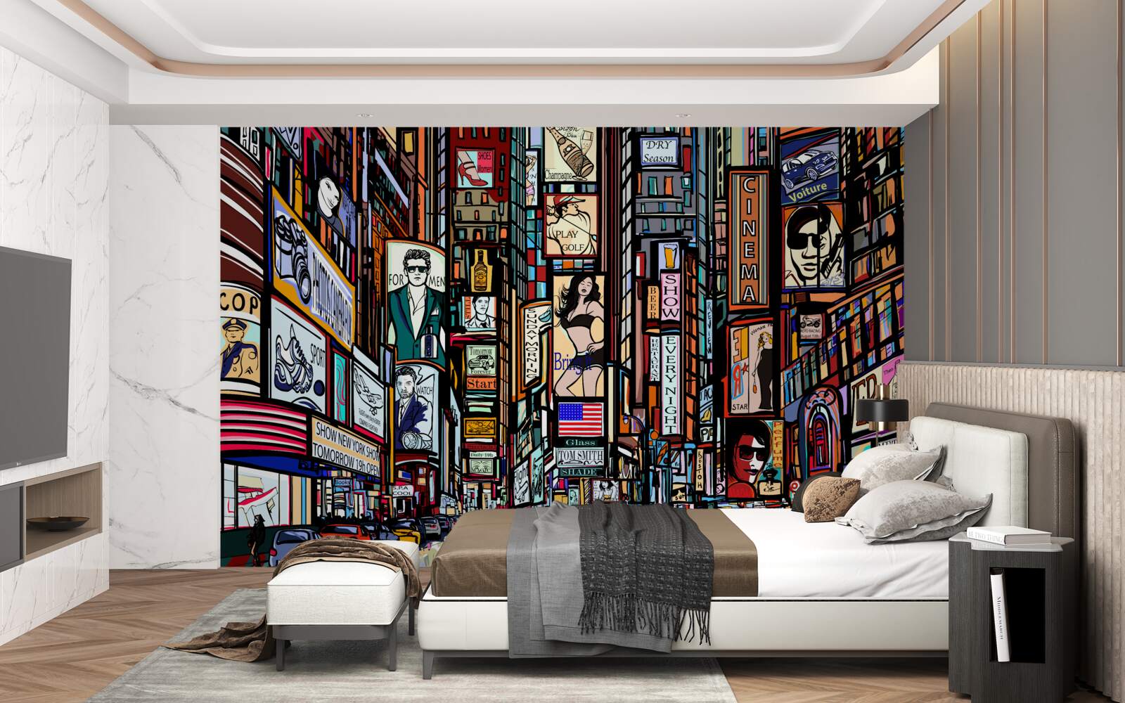 Fototapeta plac ozdobiony jest billboardami reklamowymi