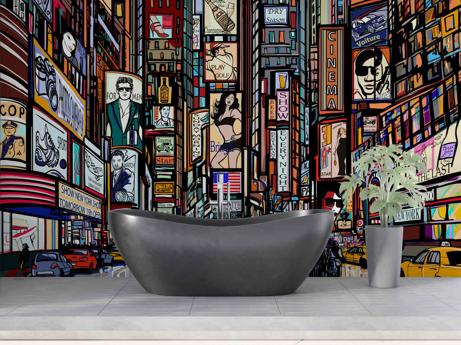 Fototapeta plac ozdobiony jest billboardami reklamowymi