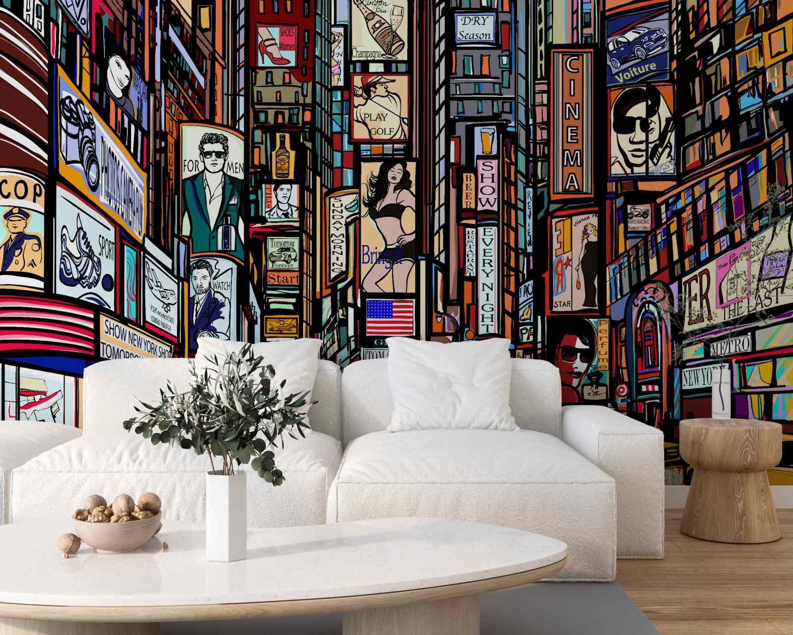 Fototapeta plac ozdobiony jest billboardami reklamowymi