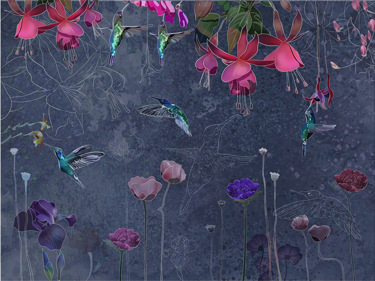 Fototapeta kwiaty i kolibry