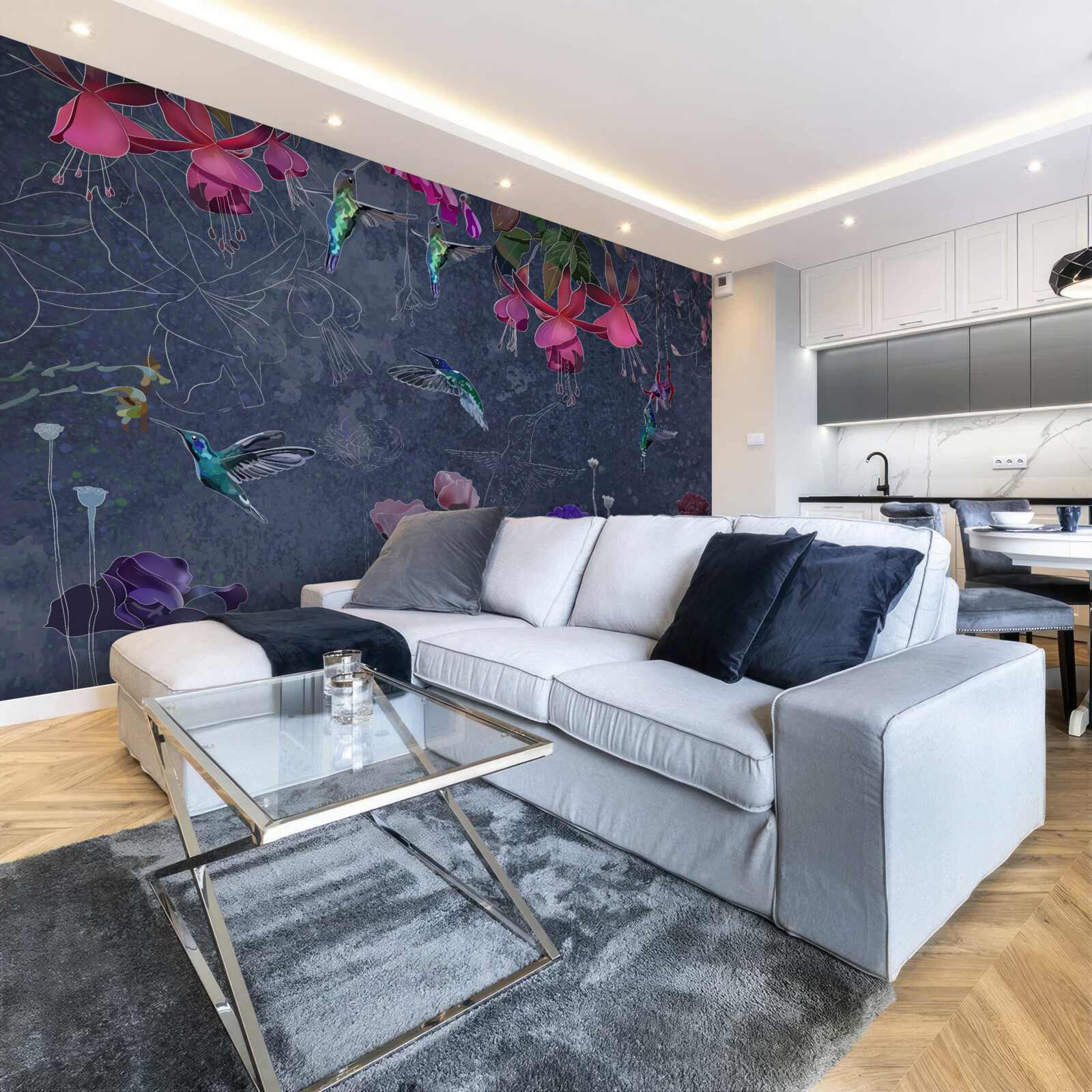 Fototapeta kwiaty i kolibry