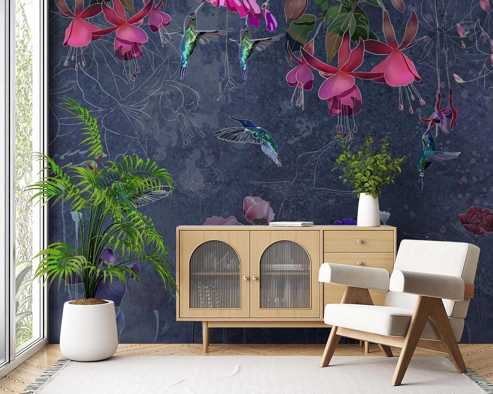 Fototapeta kwiaty i kolibry