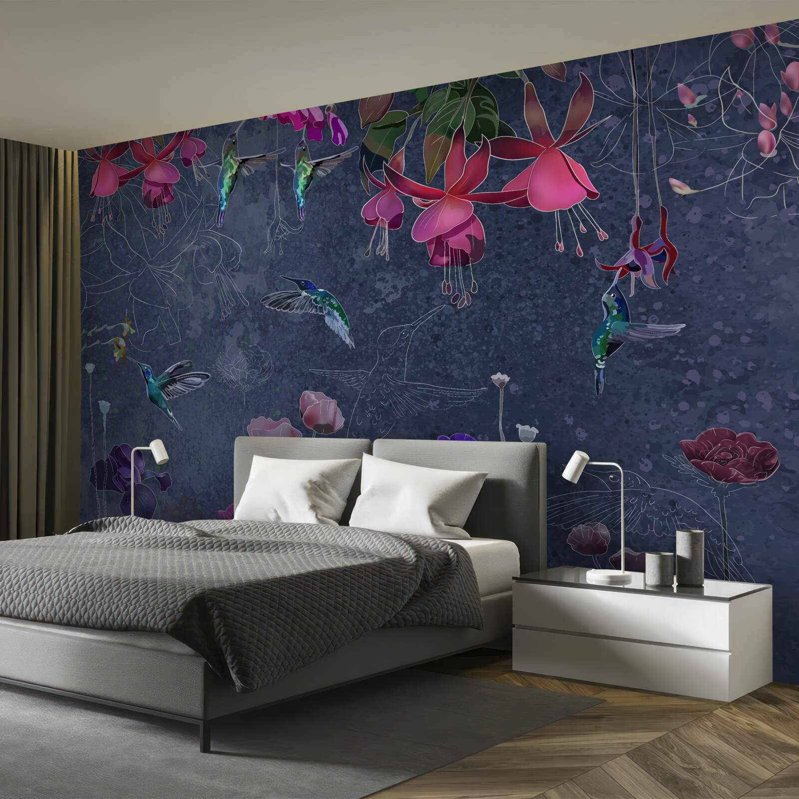 Fototapeta kwiaty i kolibry