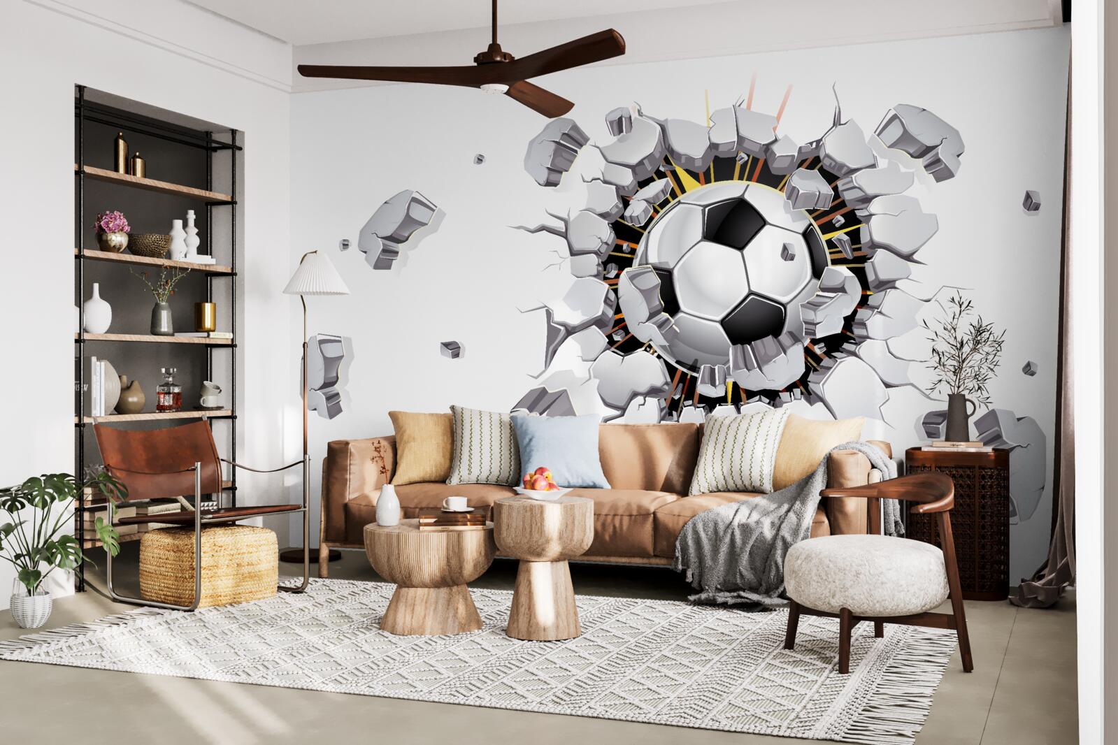 Fototapeta Ściana została przebita piłką nożną