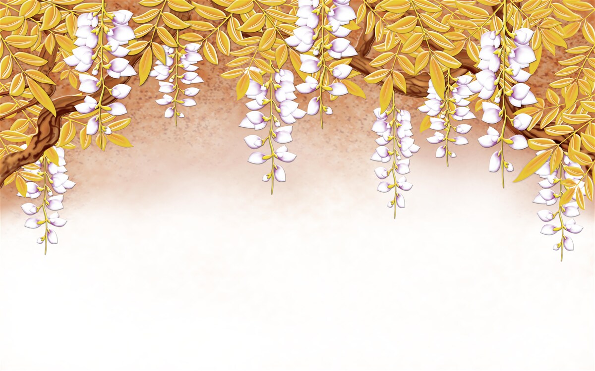 Fototapeta odbicie żółtych liści i białych kwiatów