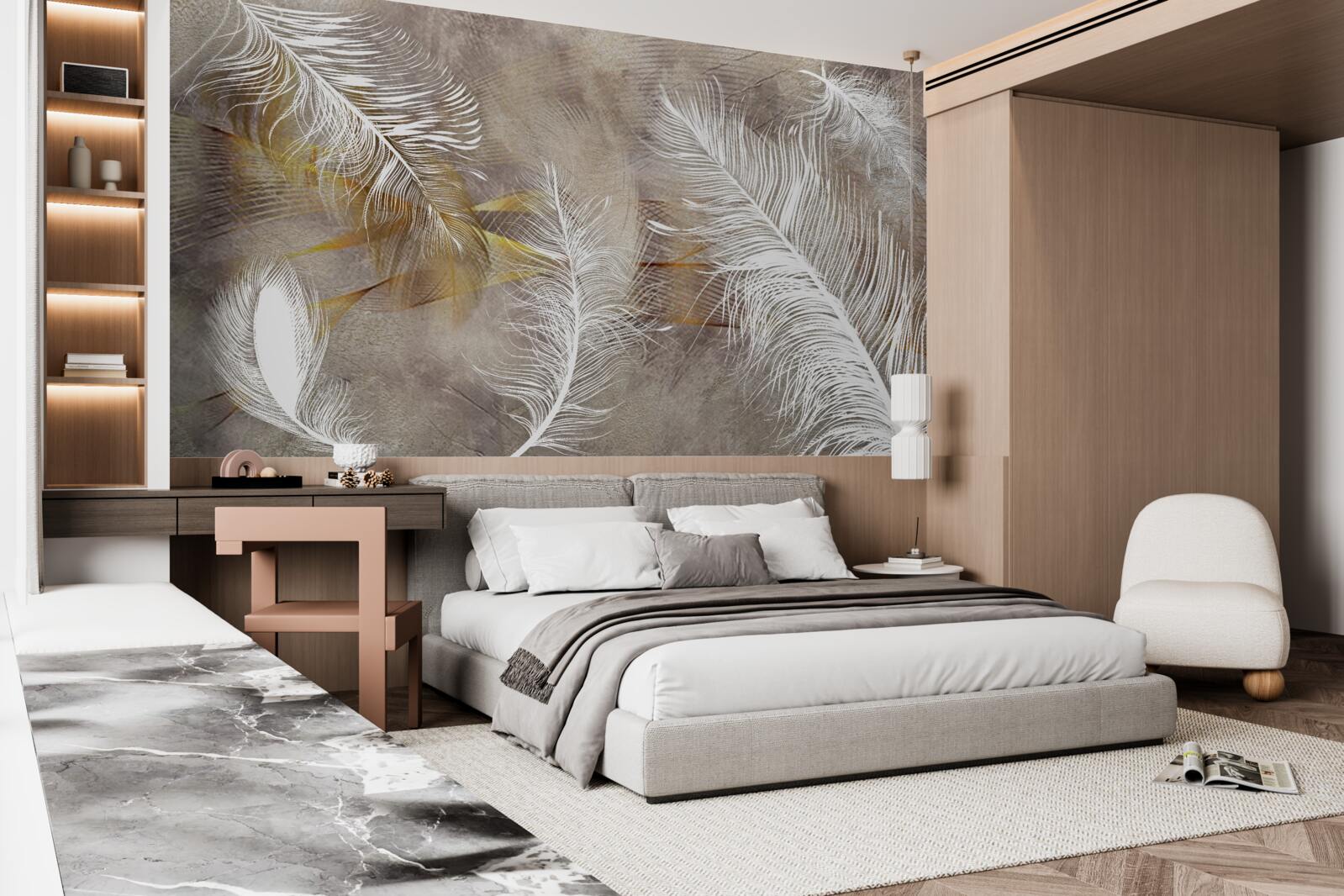 Fototapeta dekoracyjne piórka nawiązujące do lekkości powietrza