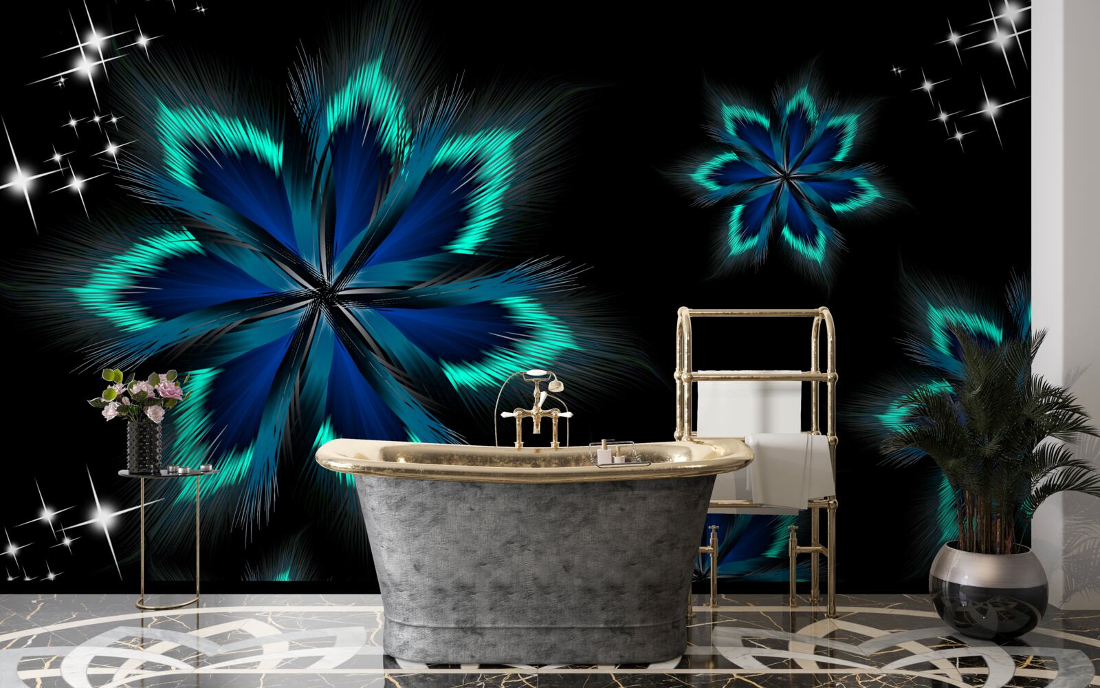 Fototapeta lotos z jasnoniebieskim brzegiem