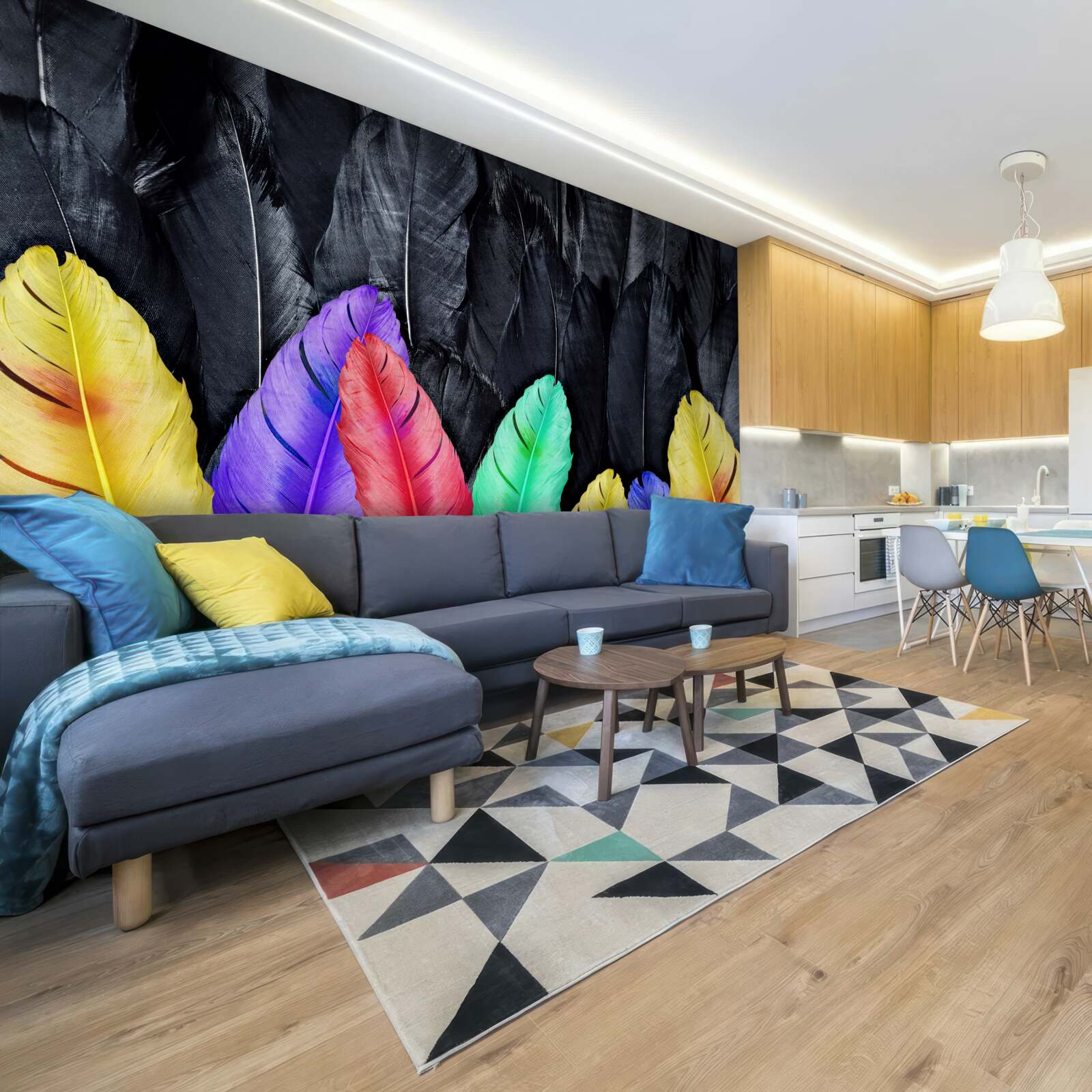 Fototapeta tło z jasnymi dużymi piórami