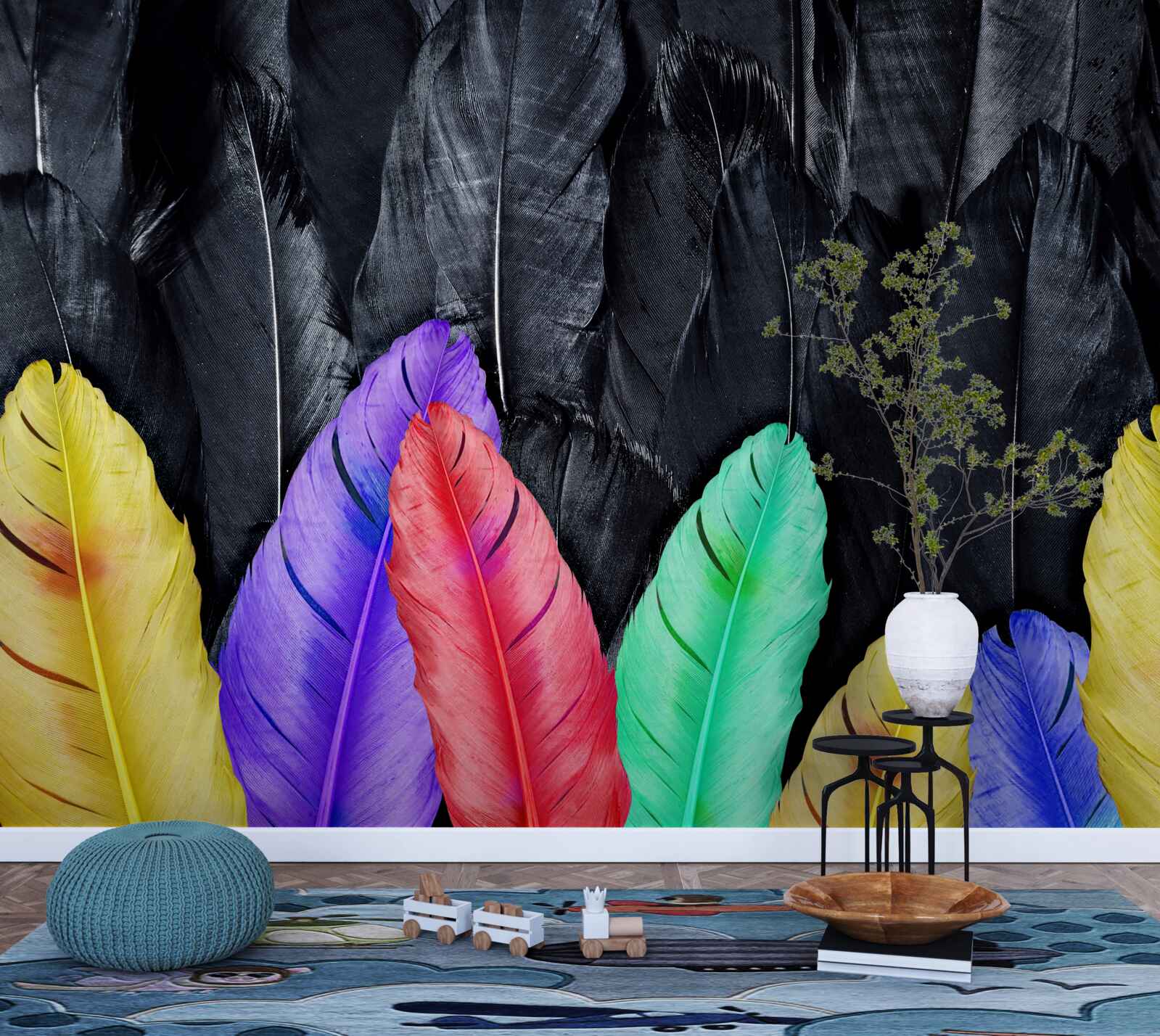 Fototapeta tło z jasnymi dużymi piórami