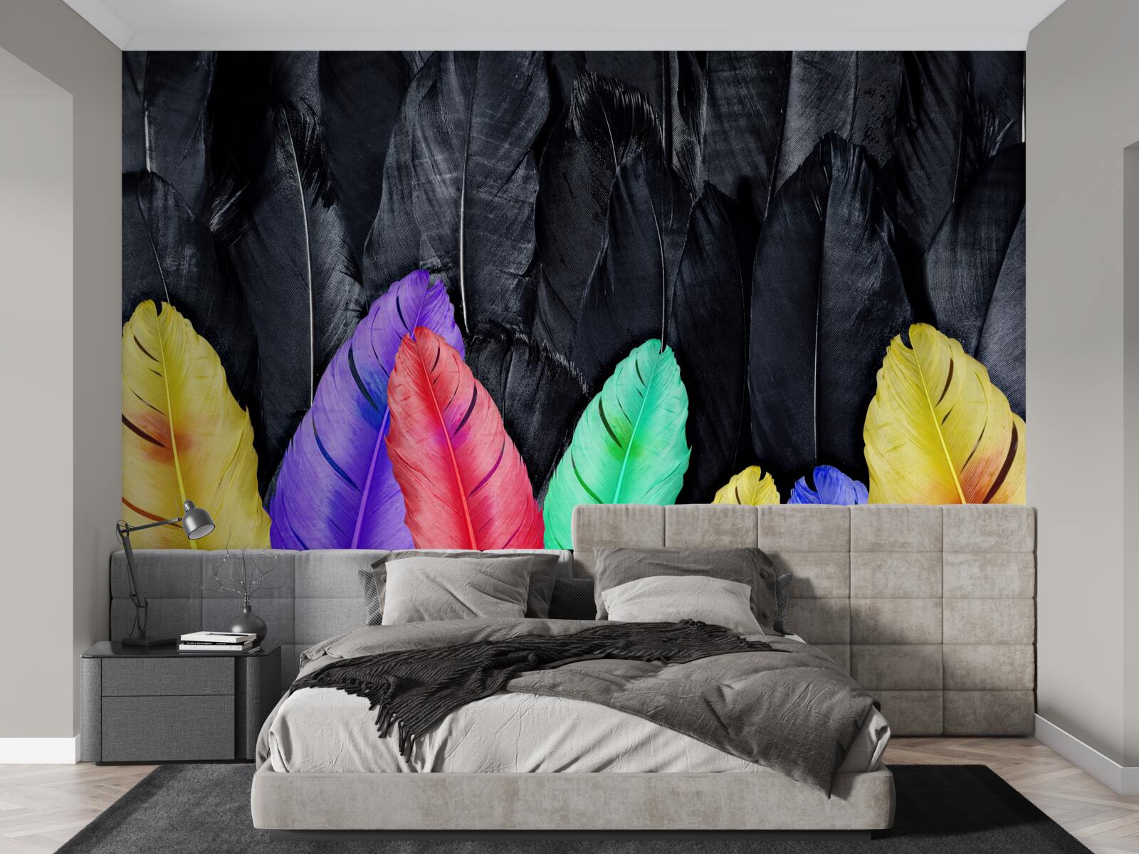 Fototapeta tło z jasnymi dużymi piórami