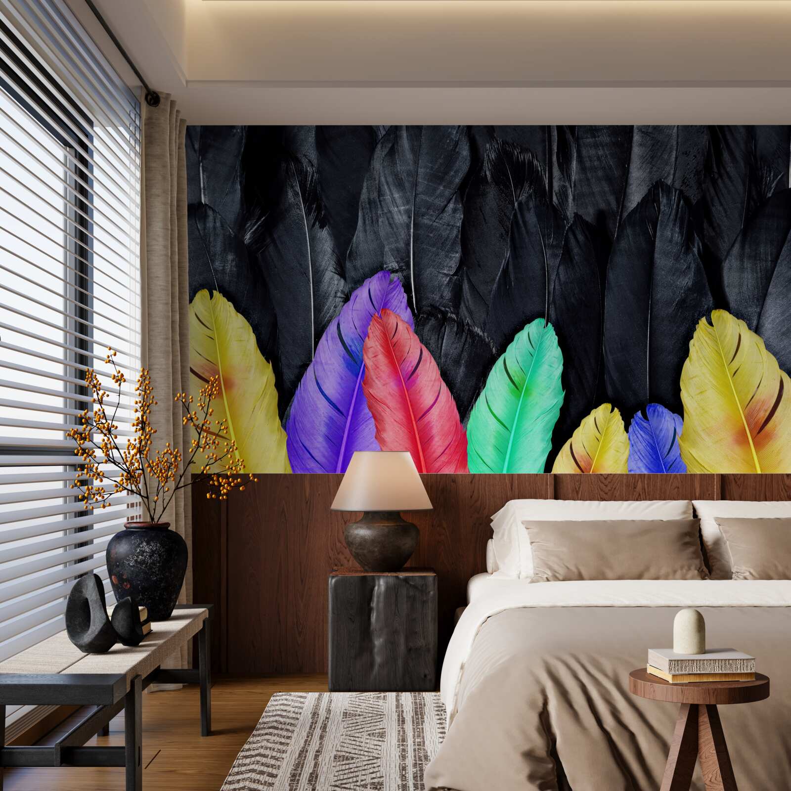 Fototapeta tło z jasnymi dużymi piórami