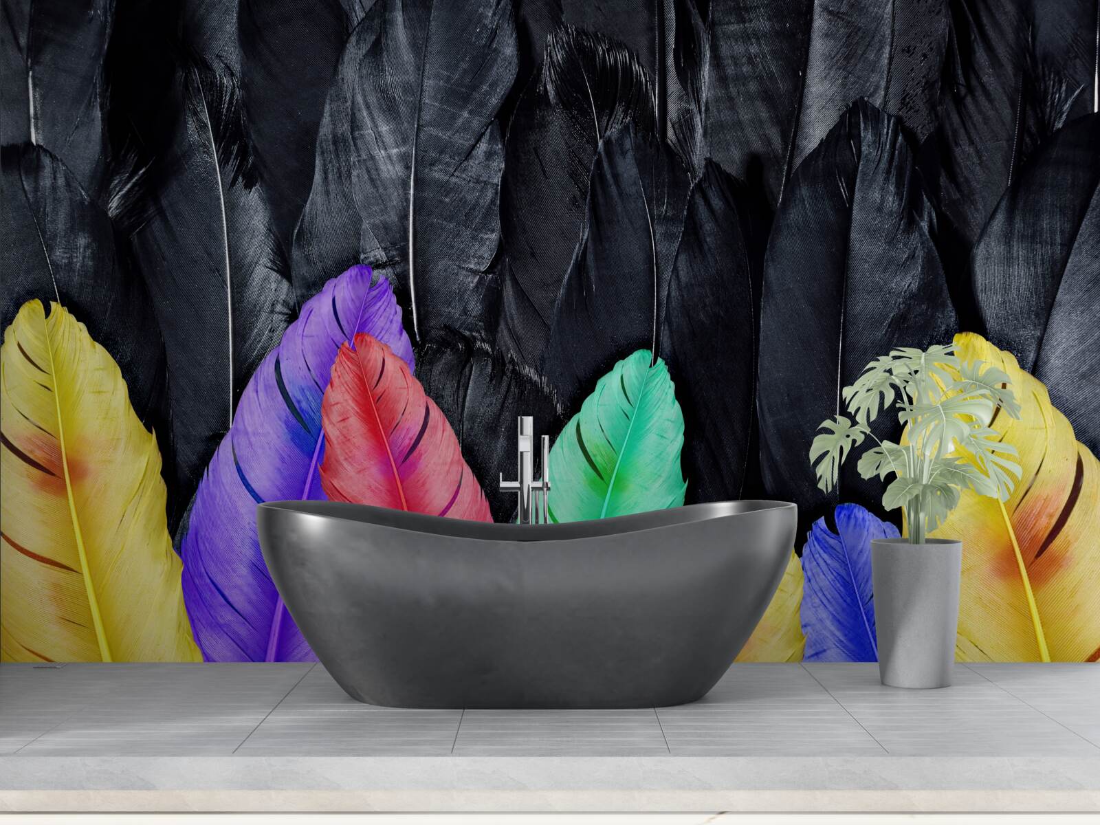 Fototapeta tło z jasnymi dużymi piórami