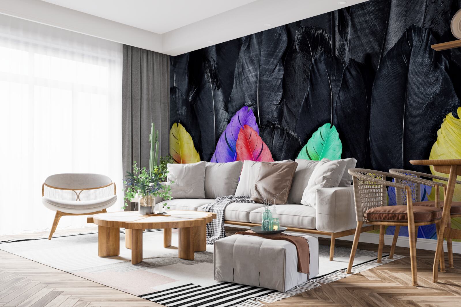 Fototapeta tło z jasnymi dużymi piórami