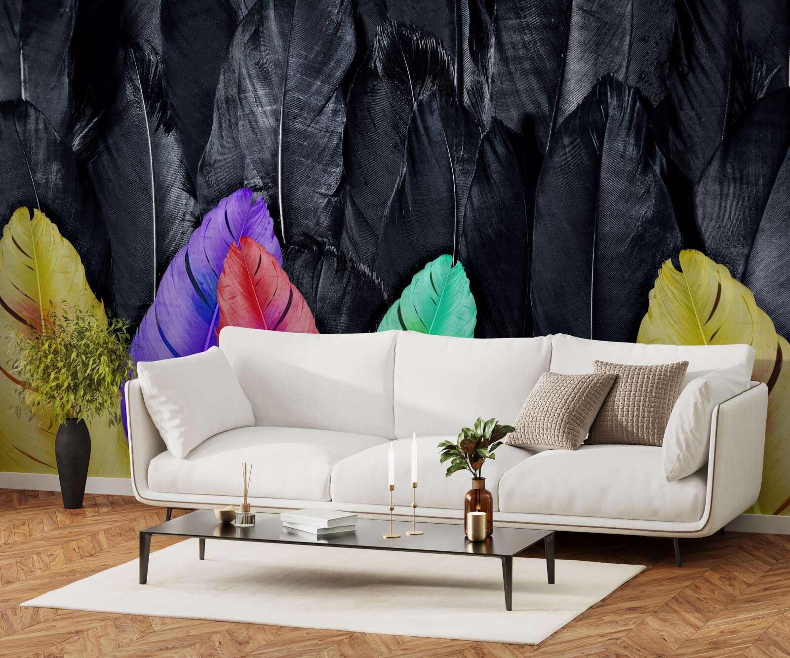 Fototapeta tło z jasnymi dużymi piórami