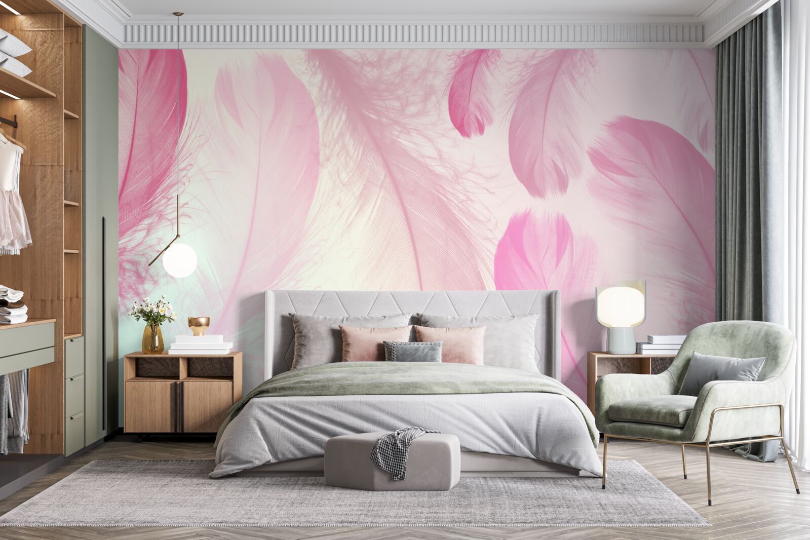 Fototapeta duże piórka o delikatnym różowym odcieniu