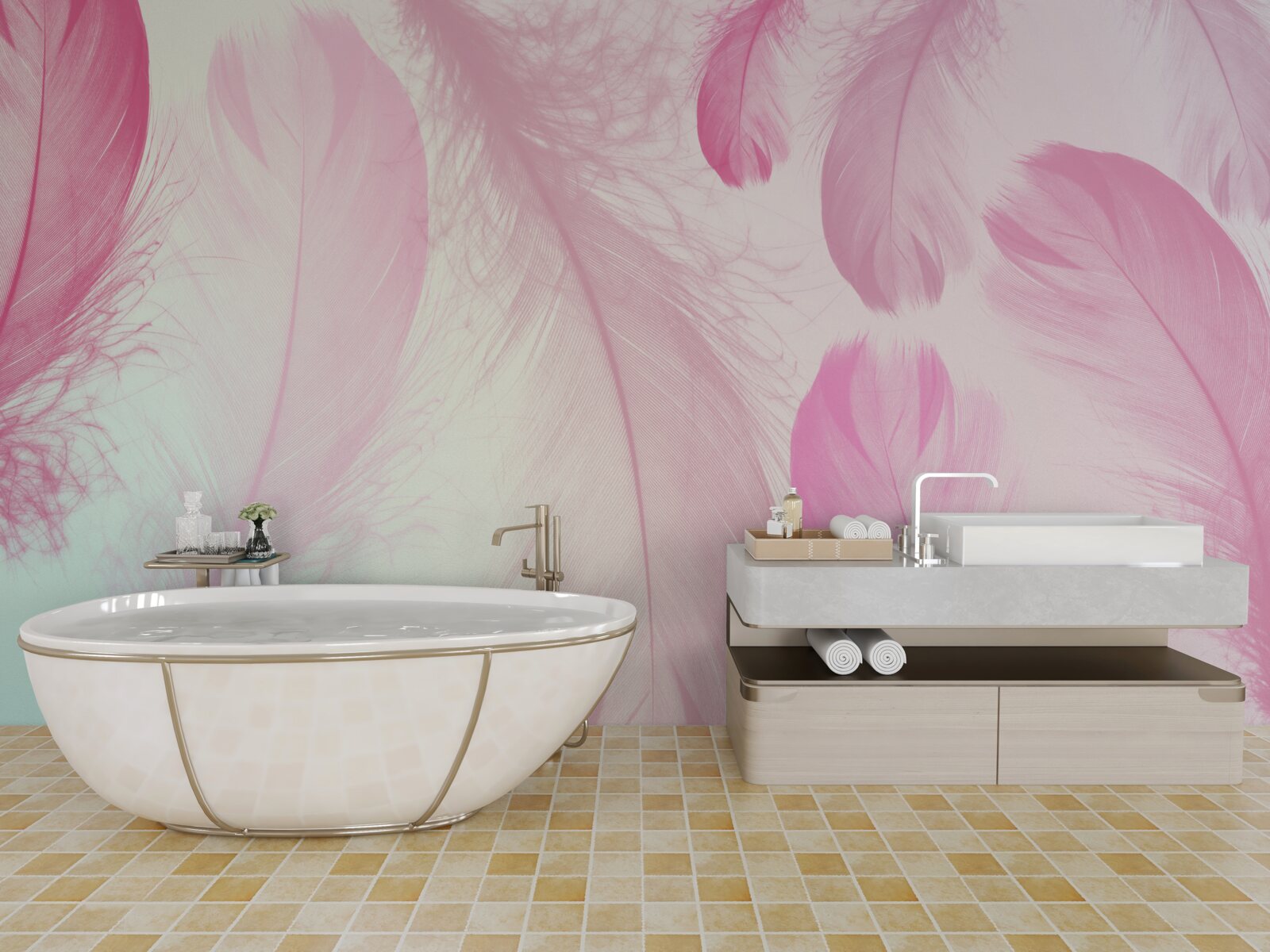 Fototapeta duże piórka o delikatnym różowym odcieniu