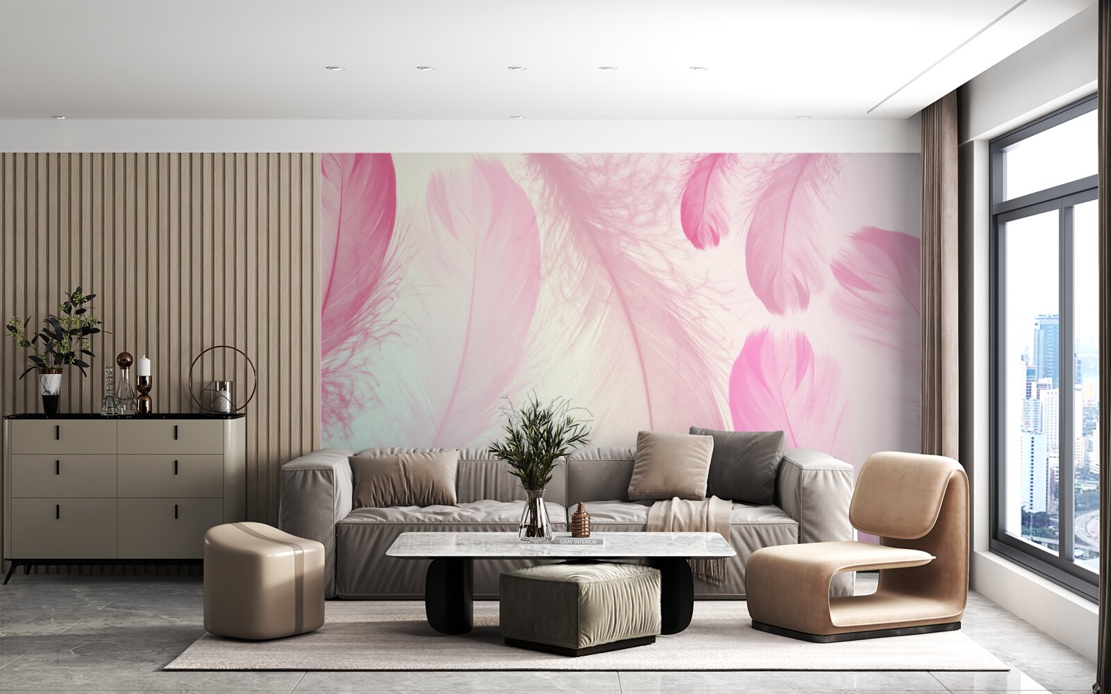 Fototapeta duże piórka o delikatnym różowym odcieniu