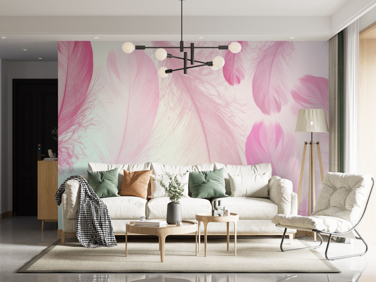 Fototapeta duże piórka o delikatnym różowym odcieniu
