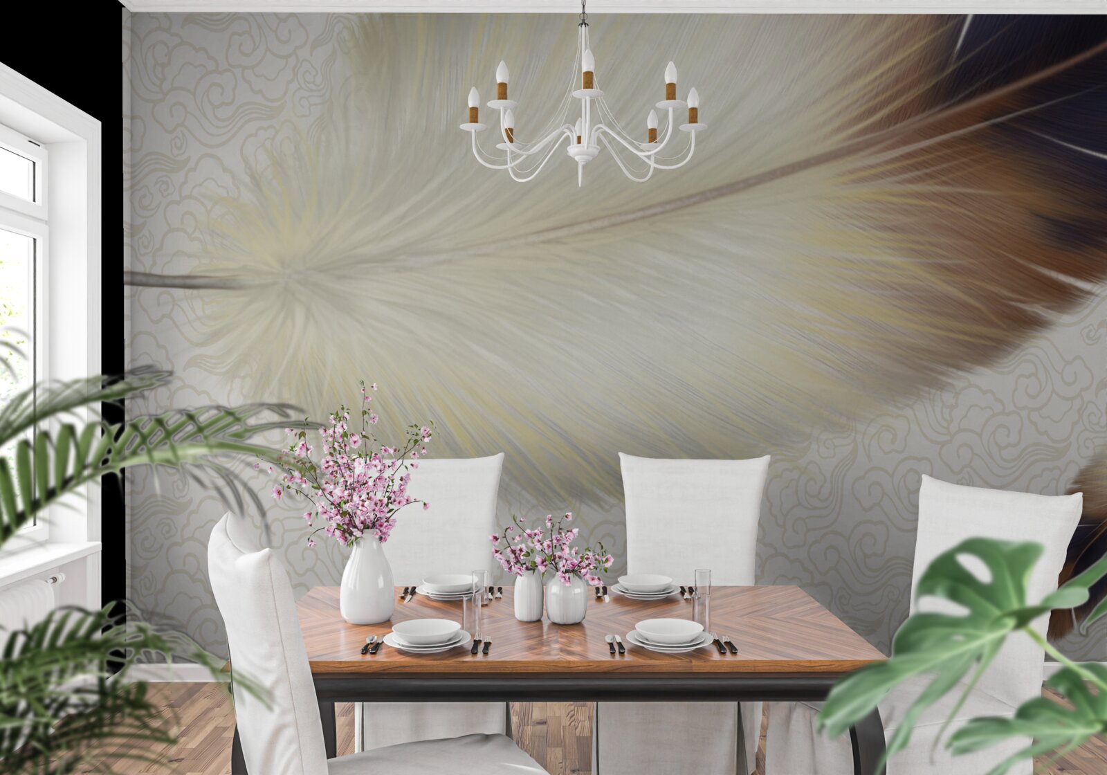 Fototapeta pióra są białe z brązowymi krawędziami