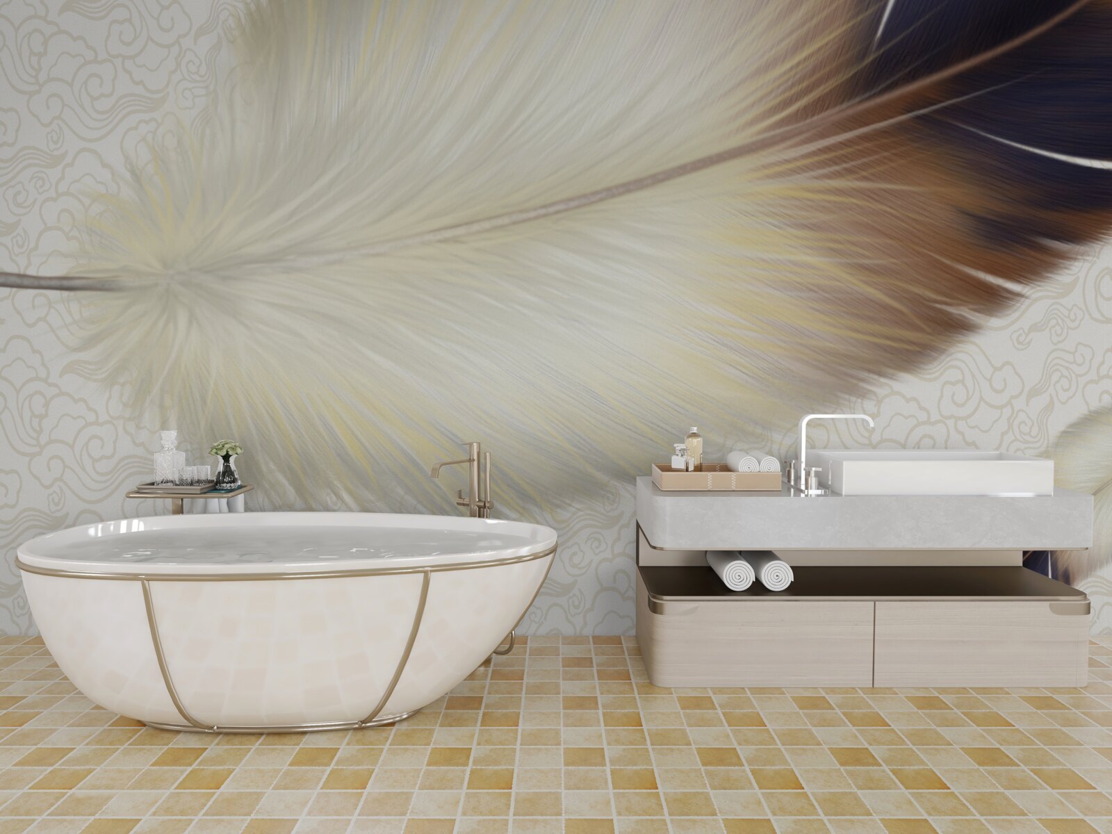 Fototapeta pióra są białe z brązowymi krawędziami