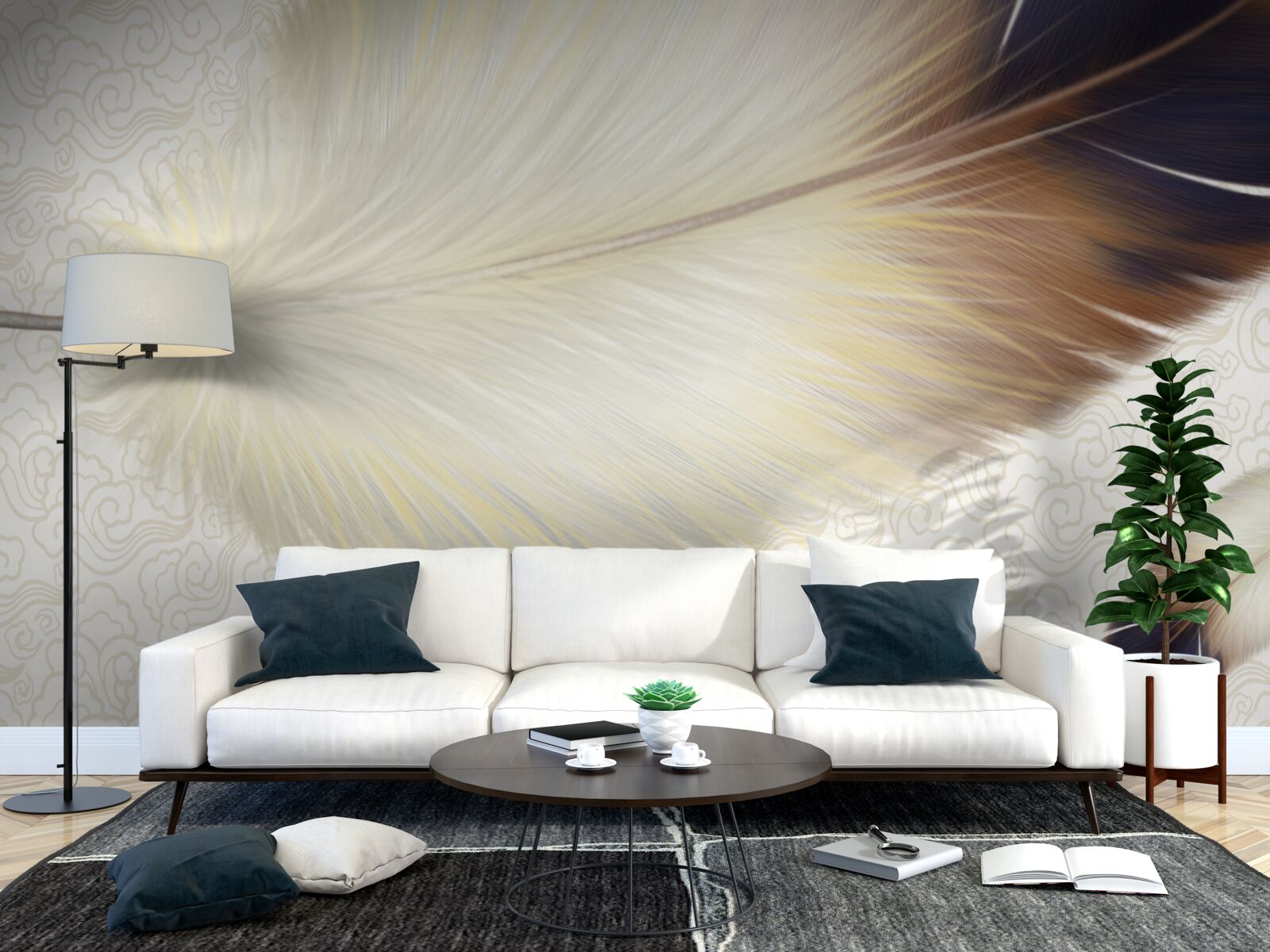 Fototapeta pióra są białe z brązowymi krawędziami