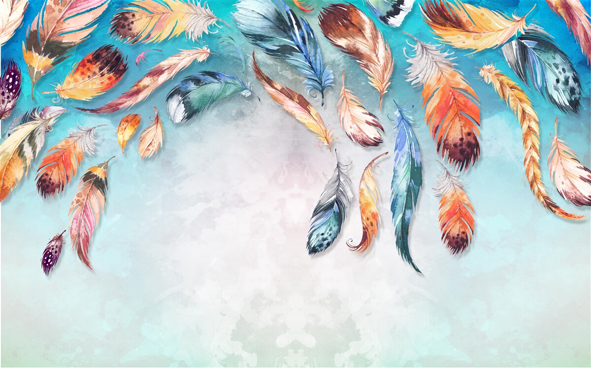 Fototapeta jasne wielokolorowe puszyste pióra