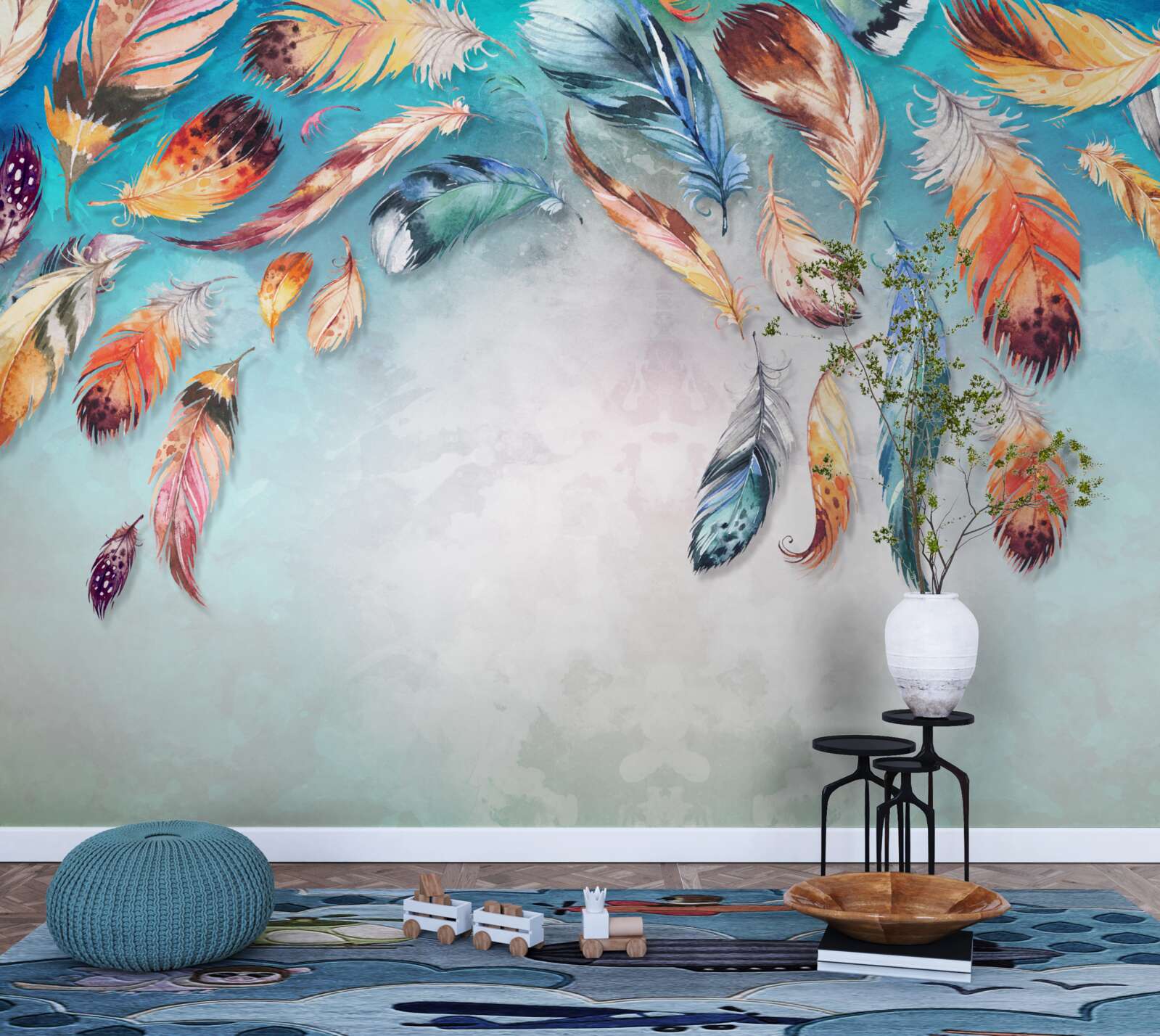 Fototapeta jasne wielokolorowe puszyste pióra