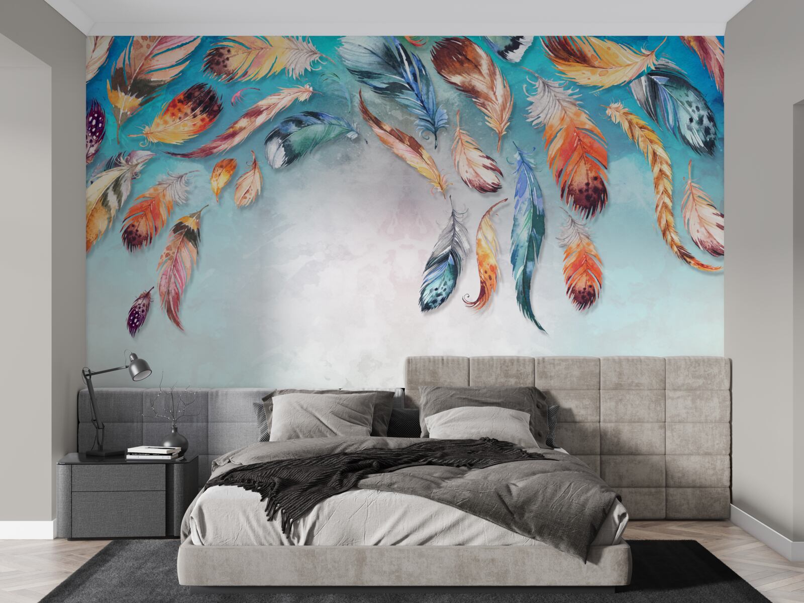 Fototapeta jasne wielokolorowe puszyste pióra