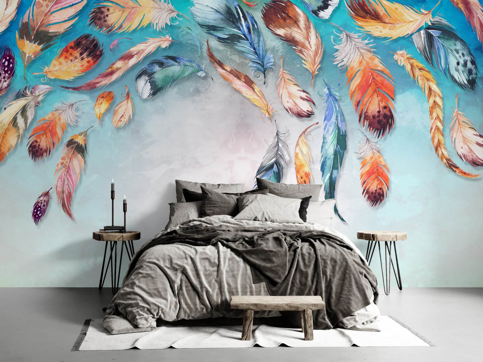 Fototapeta jasne wielokolorowe puszyste pióra