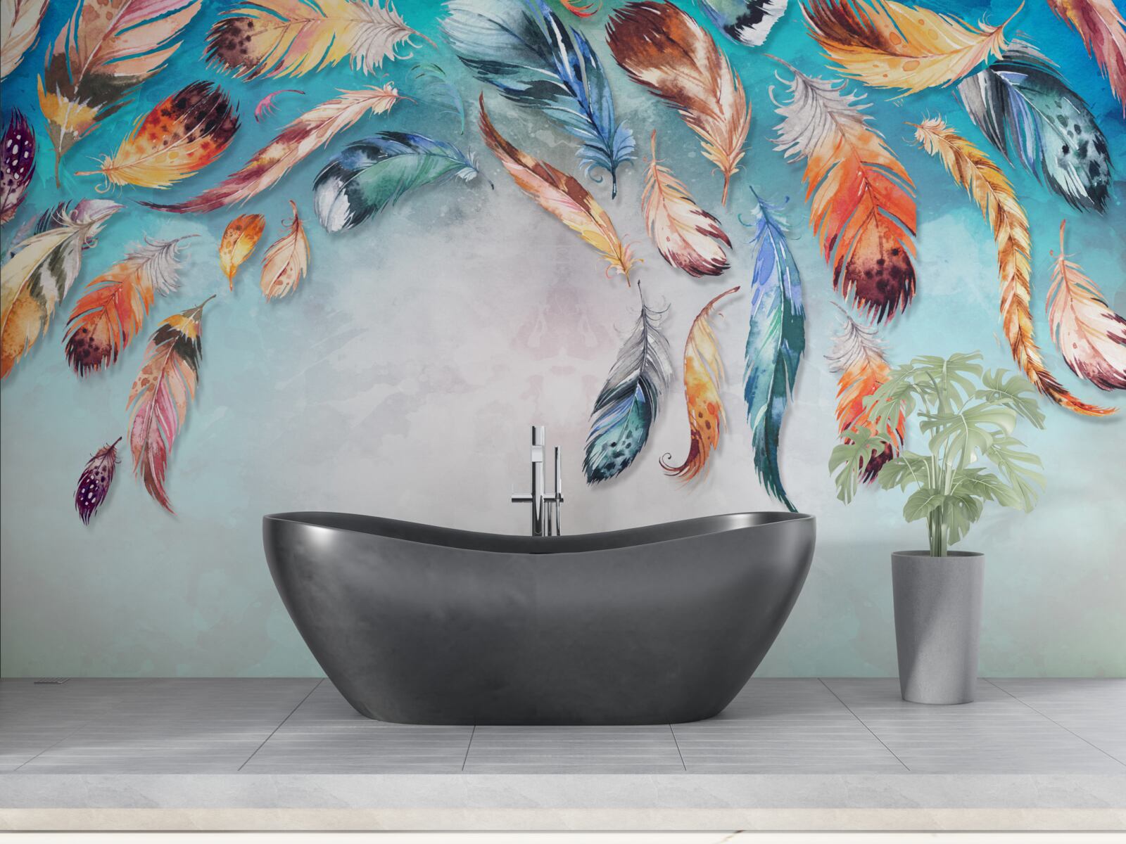 Fototapeta jasne wielokolorowe puszyste pióra