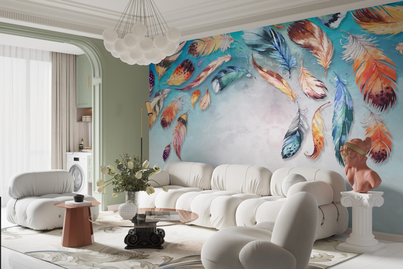 Fototapeta jasne wielokolorowe puszyste pióra