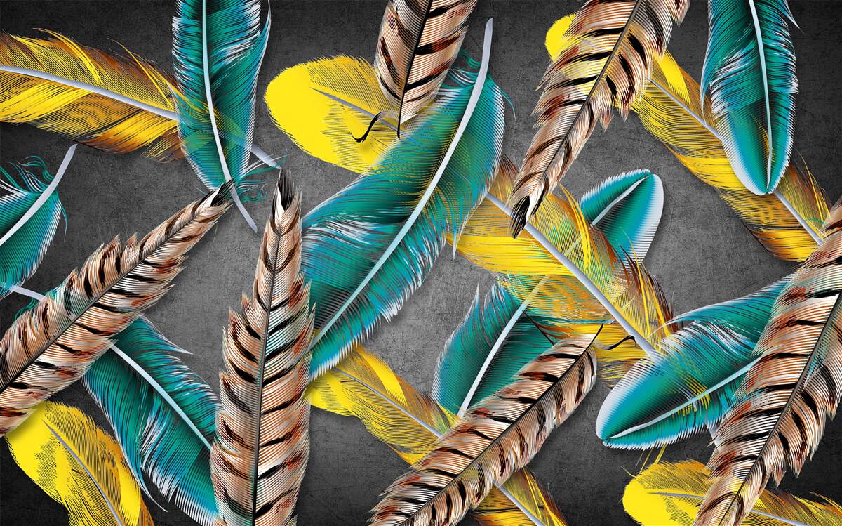 Fototapeta gradientowe tło z abstrakcyjnymi piórami