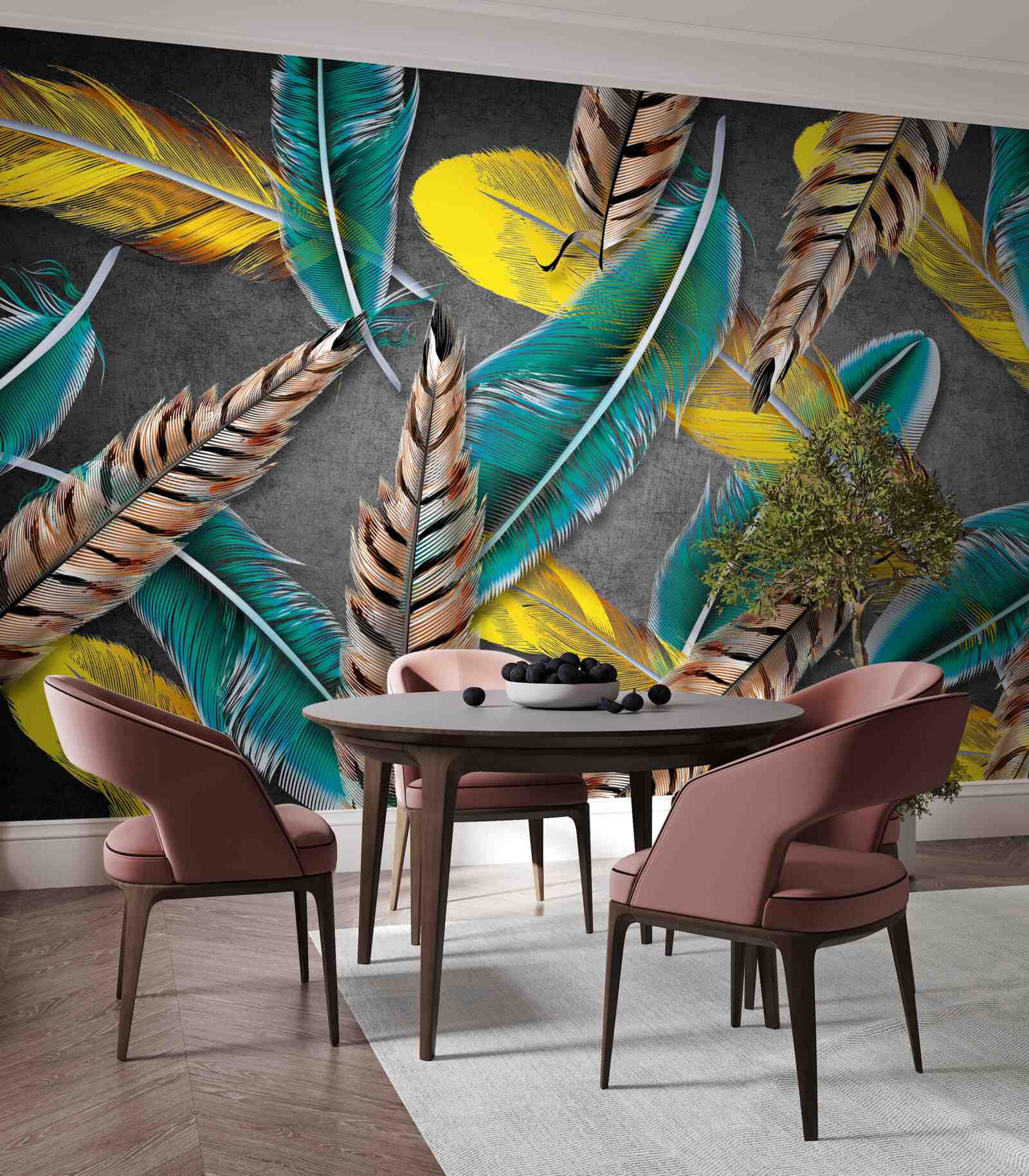 Fototapeta gradientowe tło z abstrakcyjnymi piórami