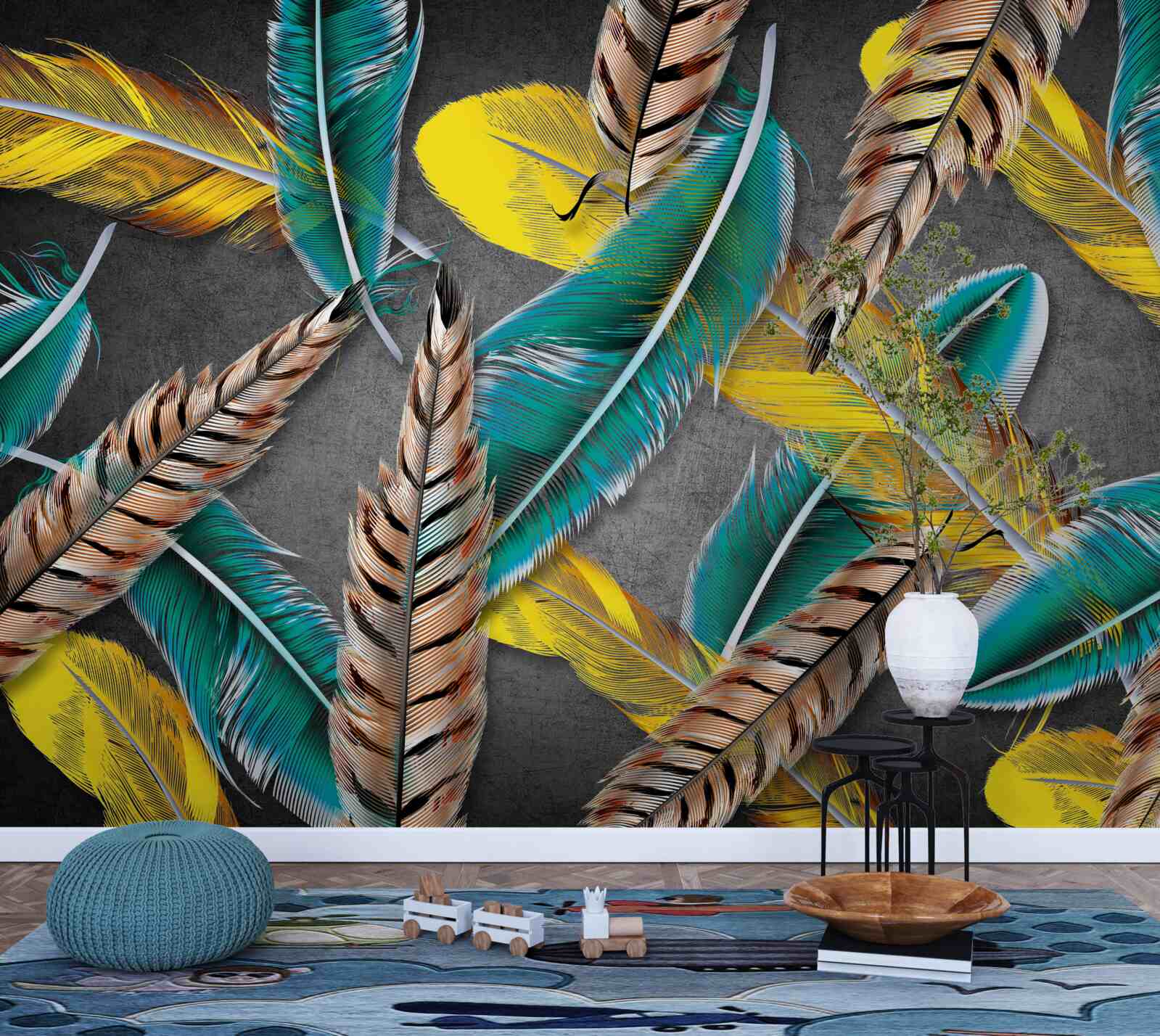 Fototapeta gradientowe tło z abstrakcyjnymi piórami