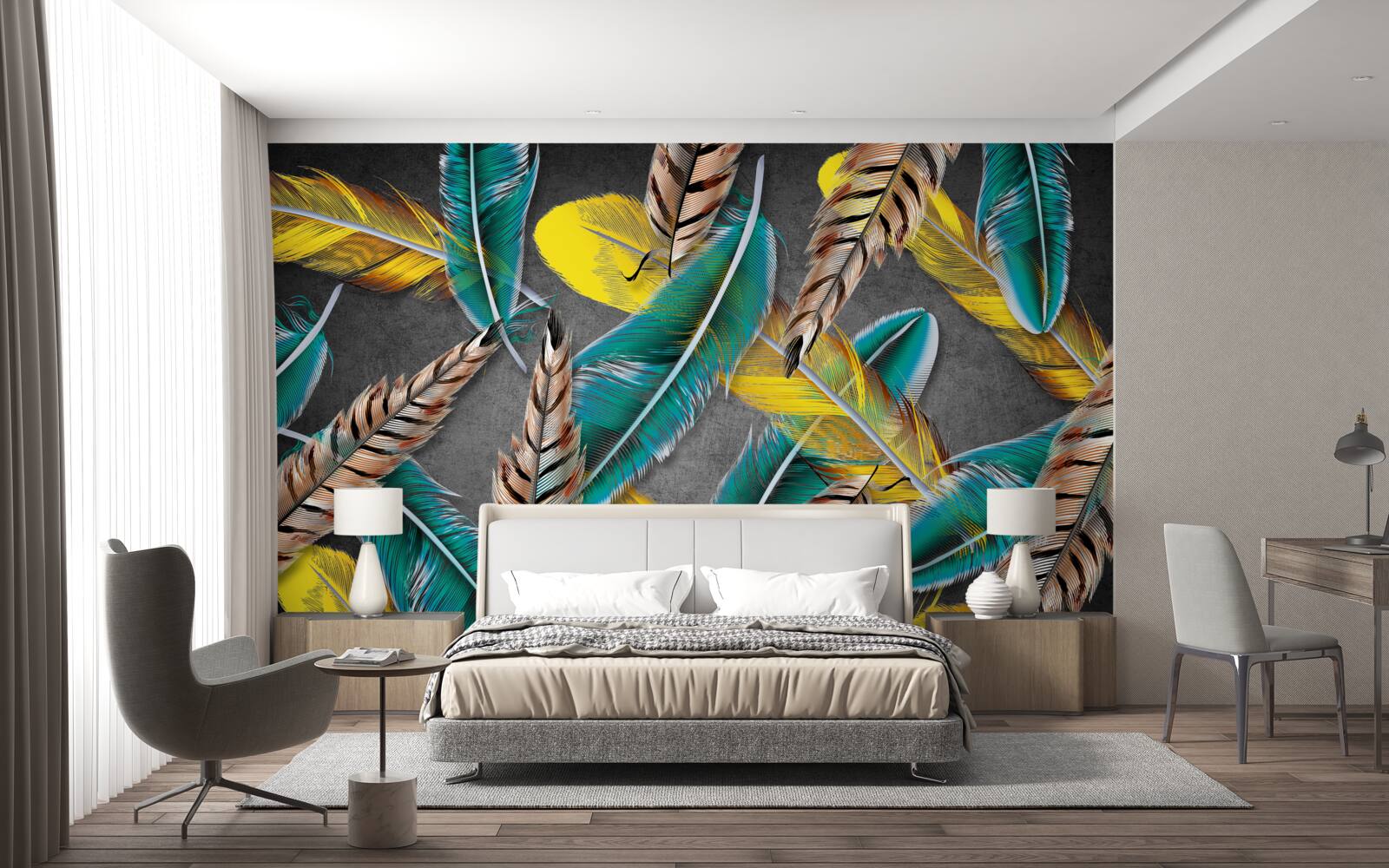 Fototapeta gradientowe tło z abstrakcyjnymi piórami