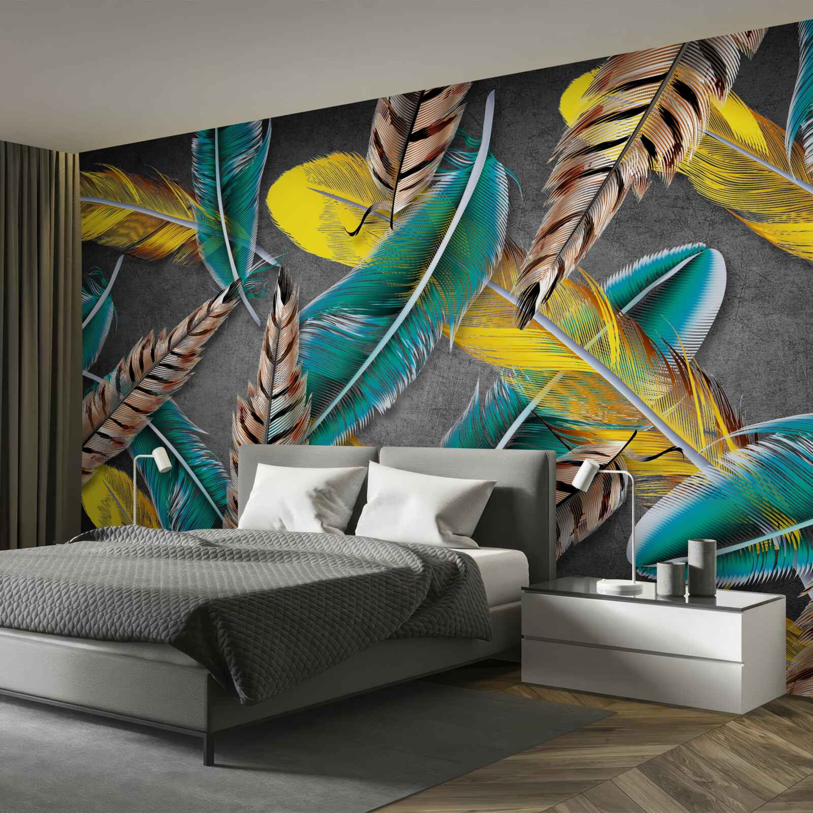 Fototapeta gradientowe tło z abstrakcyjnymi piórami