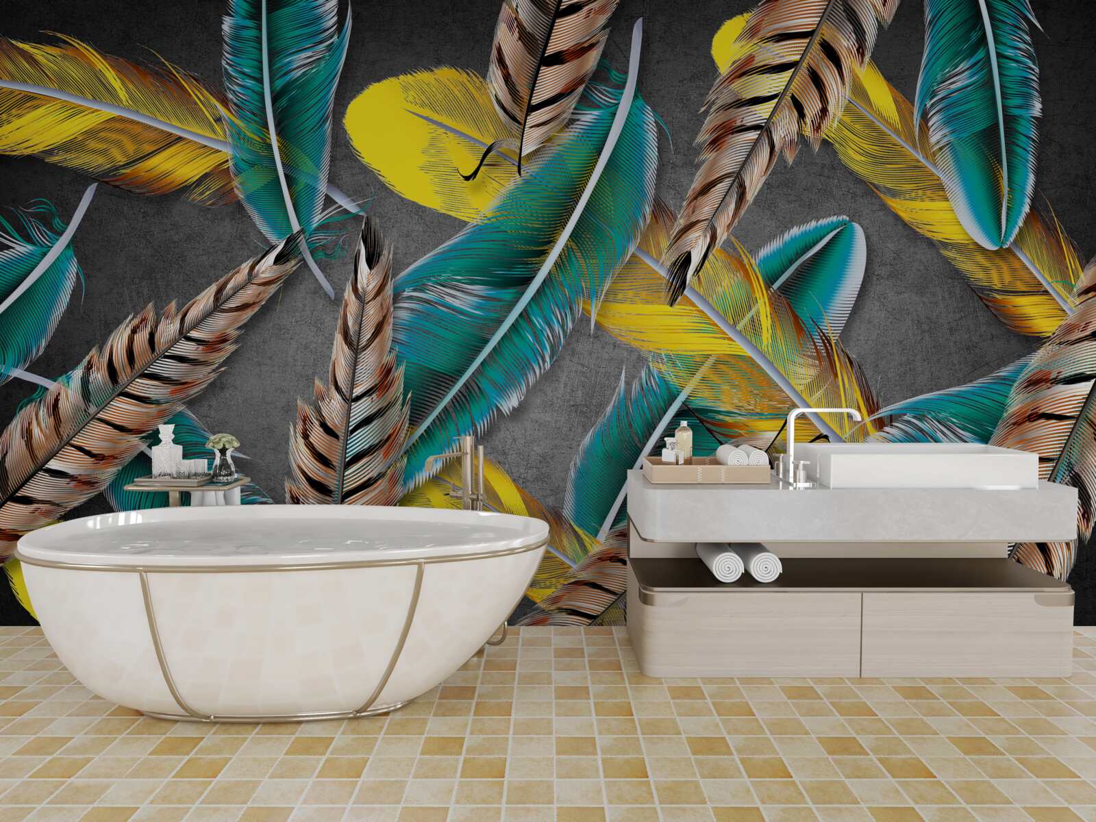 Fototapeta gradientowe tło z abstrakcyjnymi piórami