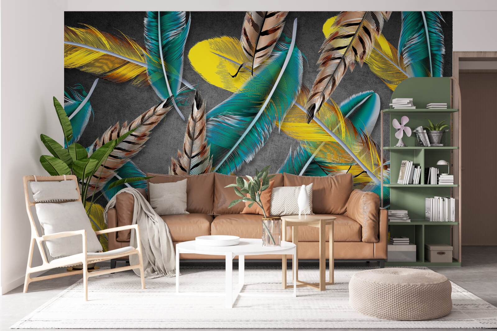 Fototapeta gradientowe tło z abstrakcyjnymi piórami