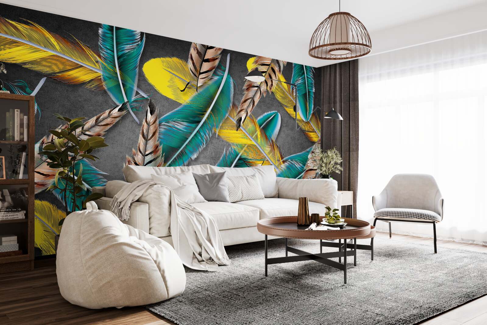 Fototapeta gradientowe tło z abstrakcyjnymi piórami