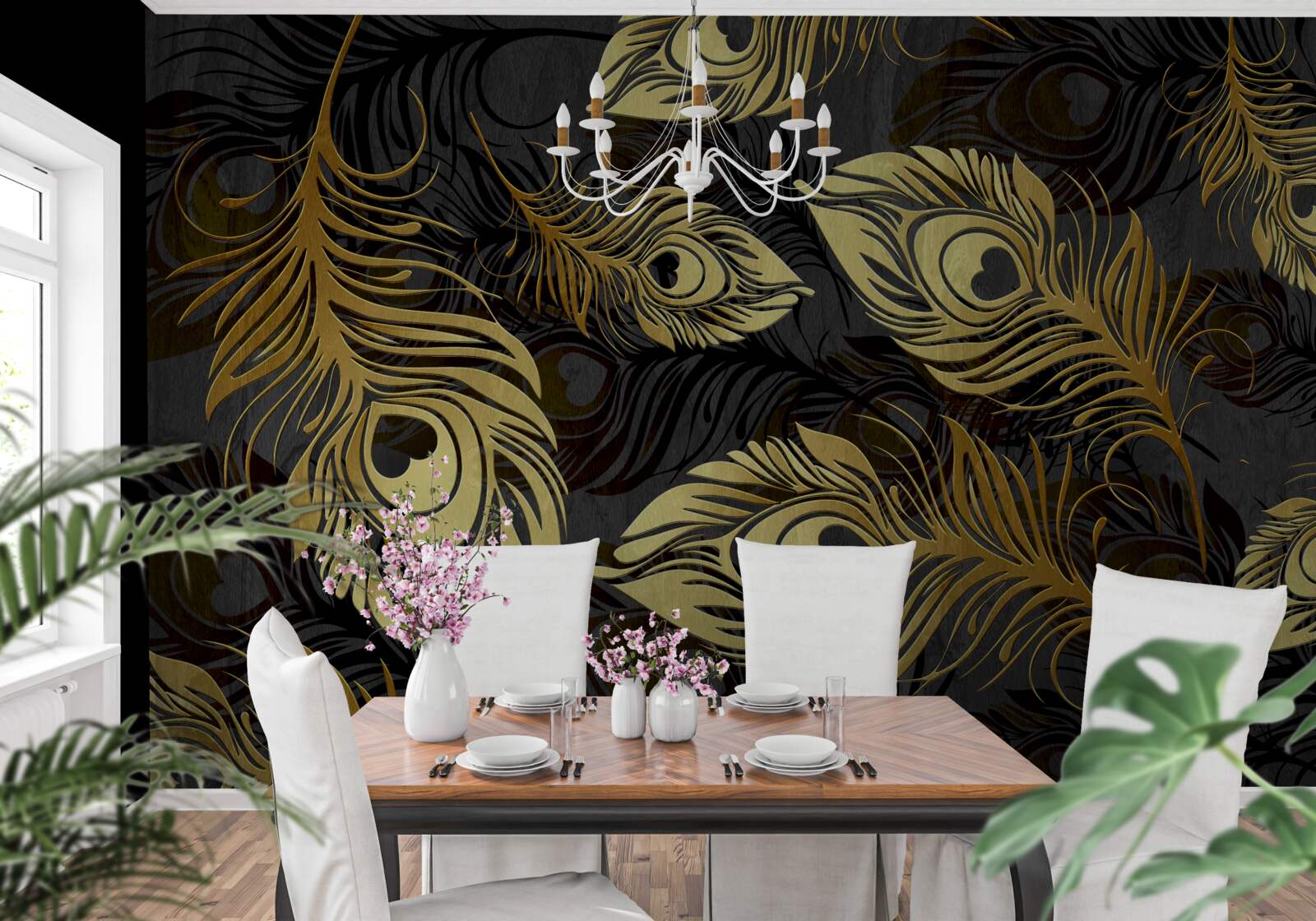 Fototapeta błyszczące złote pióra