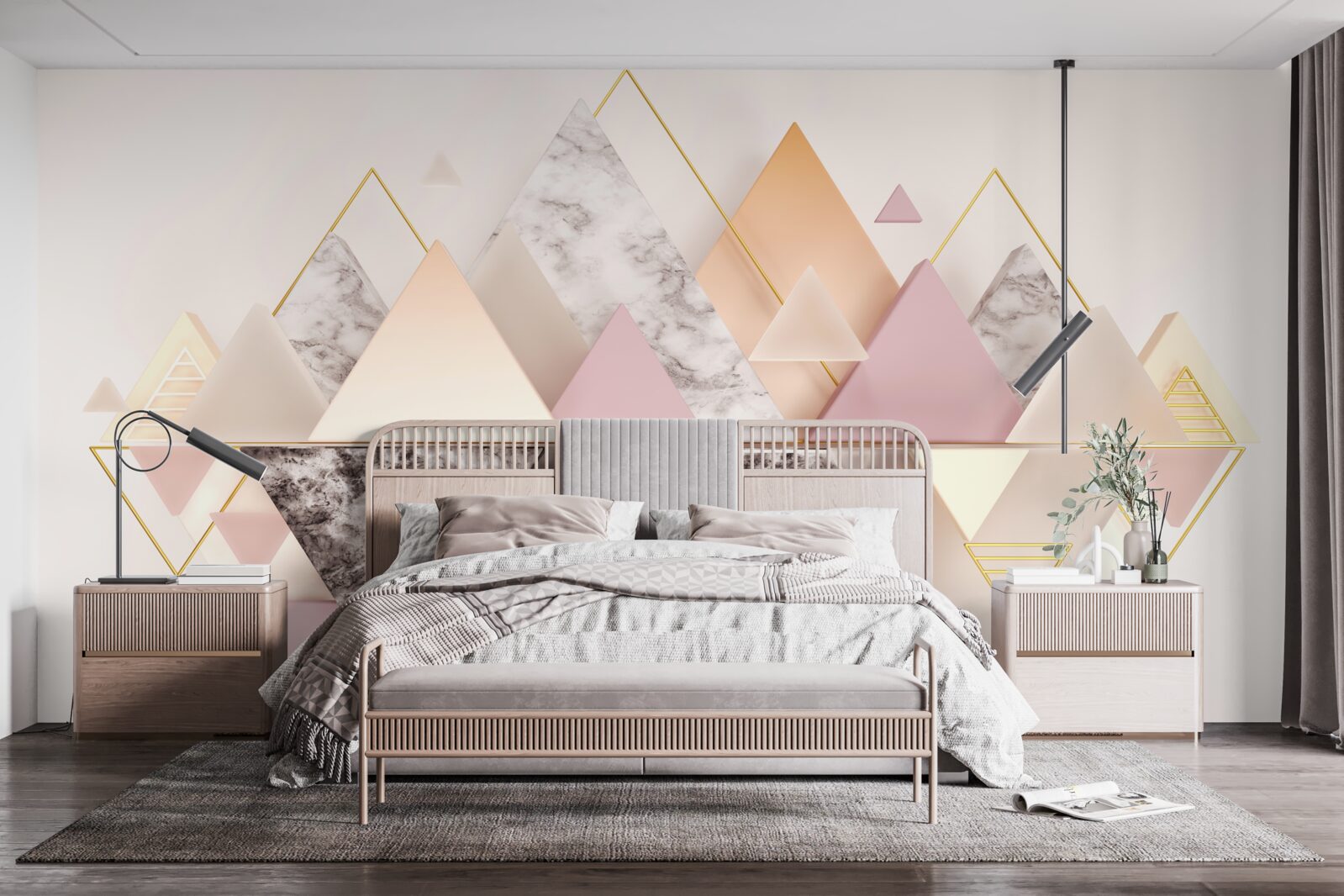 Fototapeta odbicie jesiennego lasu z jego różowymi odcieniami w wodzie