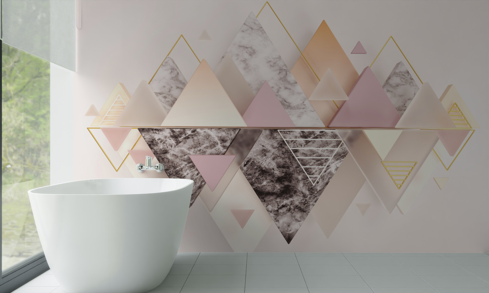 Fototapeta odbicie jesiennego lasu z jego różowymi odcieniami w wodzie