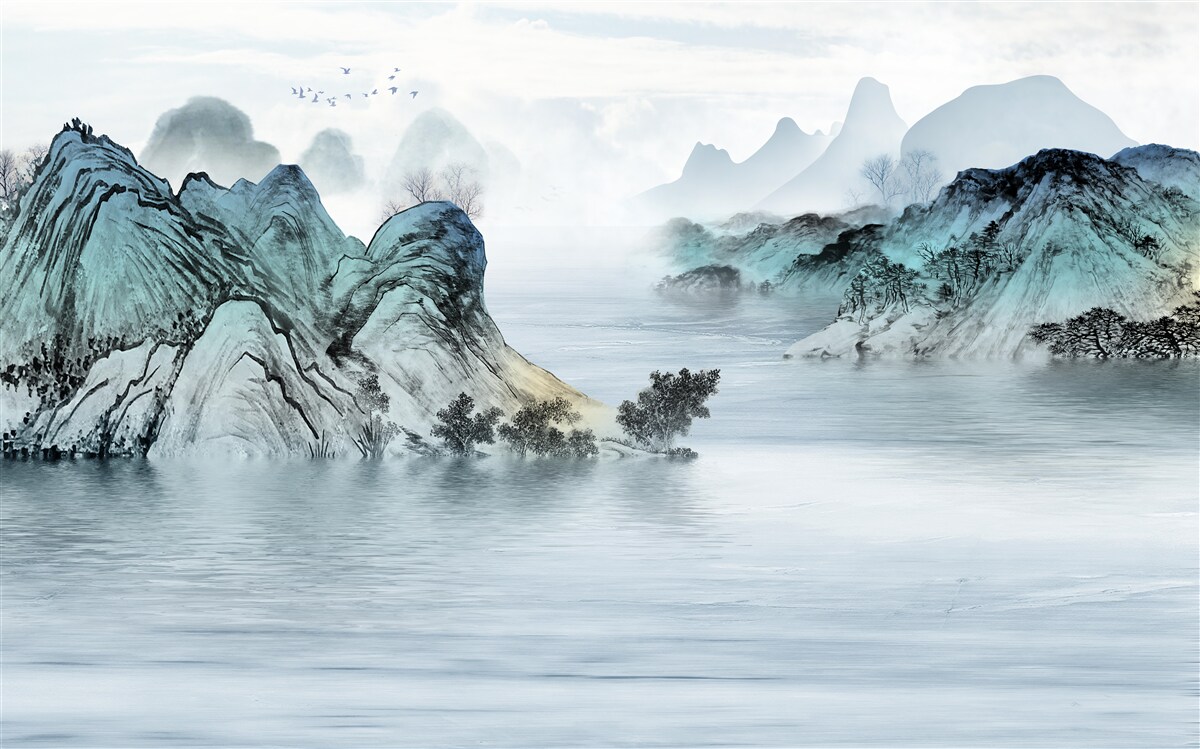 Fototapeta wędkarz na górskim zbiorniku