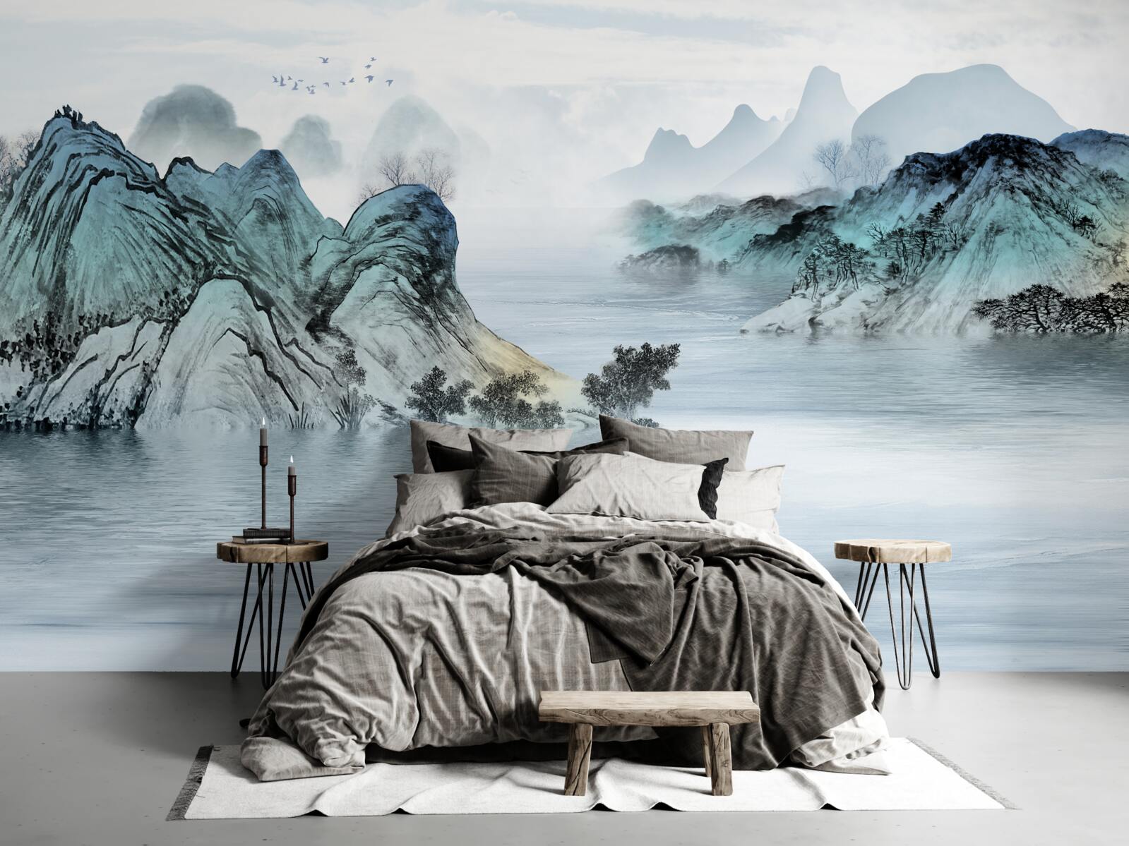 Fototapeta wędkarz na górskim zbiorniku