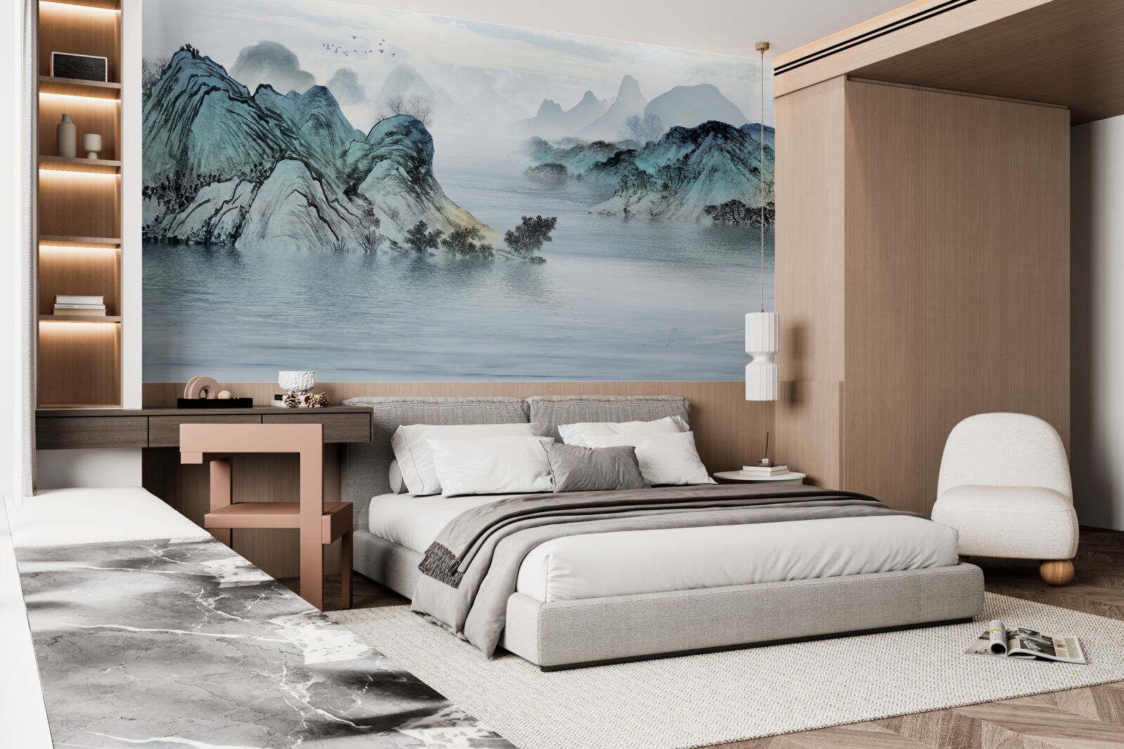 Fototapeta wędkarz na górskim zbiorniku