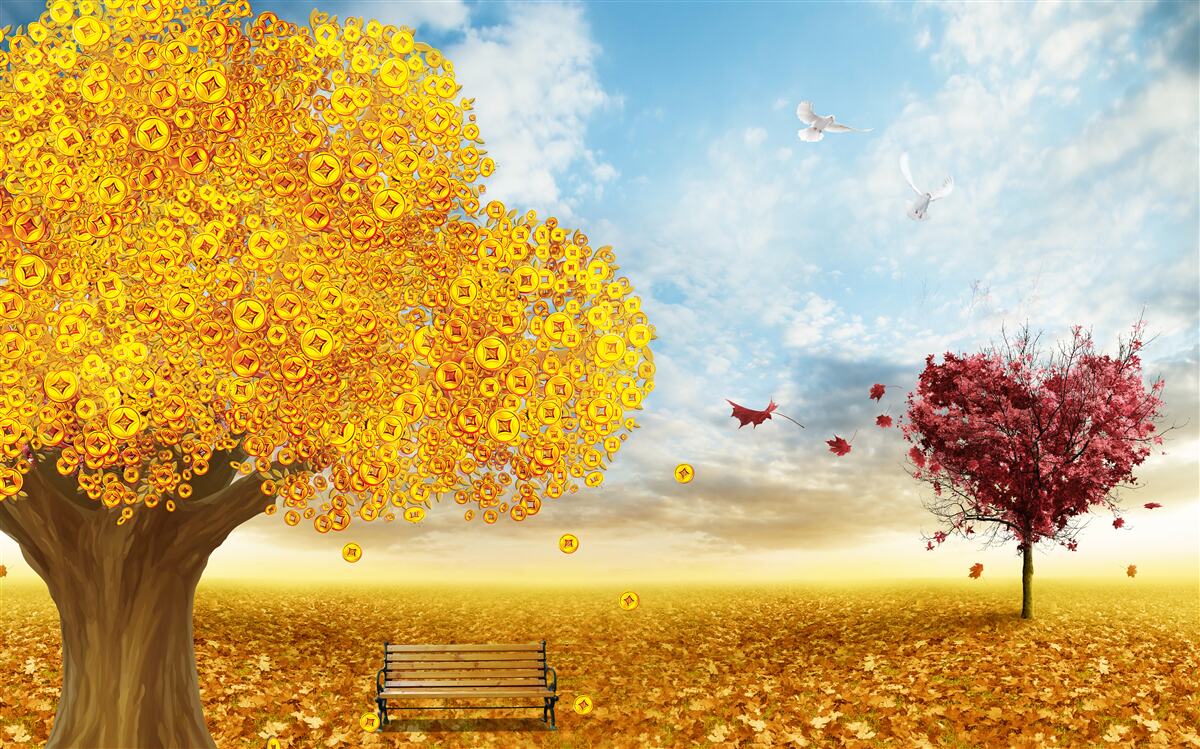 Fototapeta wibrujące odcienie jesiennych liści na tle błękitnego nieba