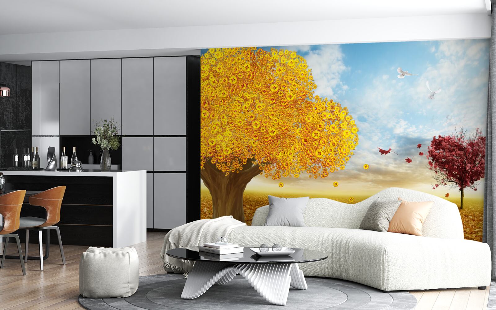 Fototapeta wibrujące odcienie jesiennych liści na tle błękitnego nieba